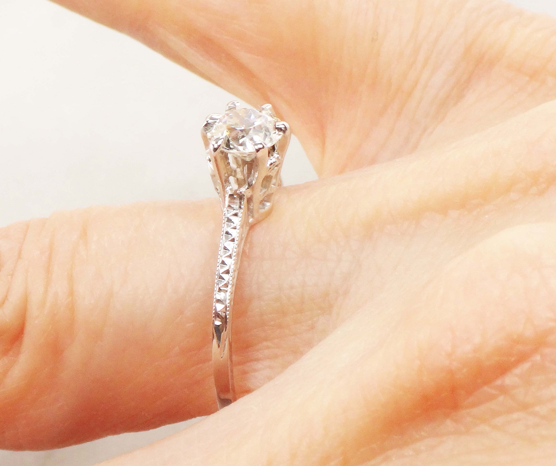 Old European Cut Diamond Engagement Ring - Art Deco 14k Gold .65 Carat GIA Certified Natural Diamond Solitaire- Circa 1920's - Fine Jewelry