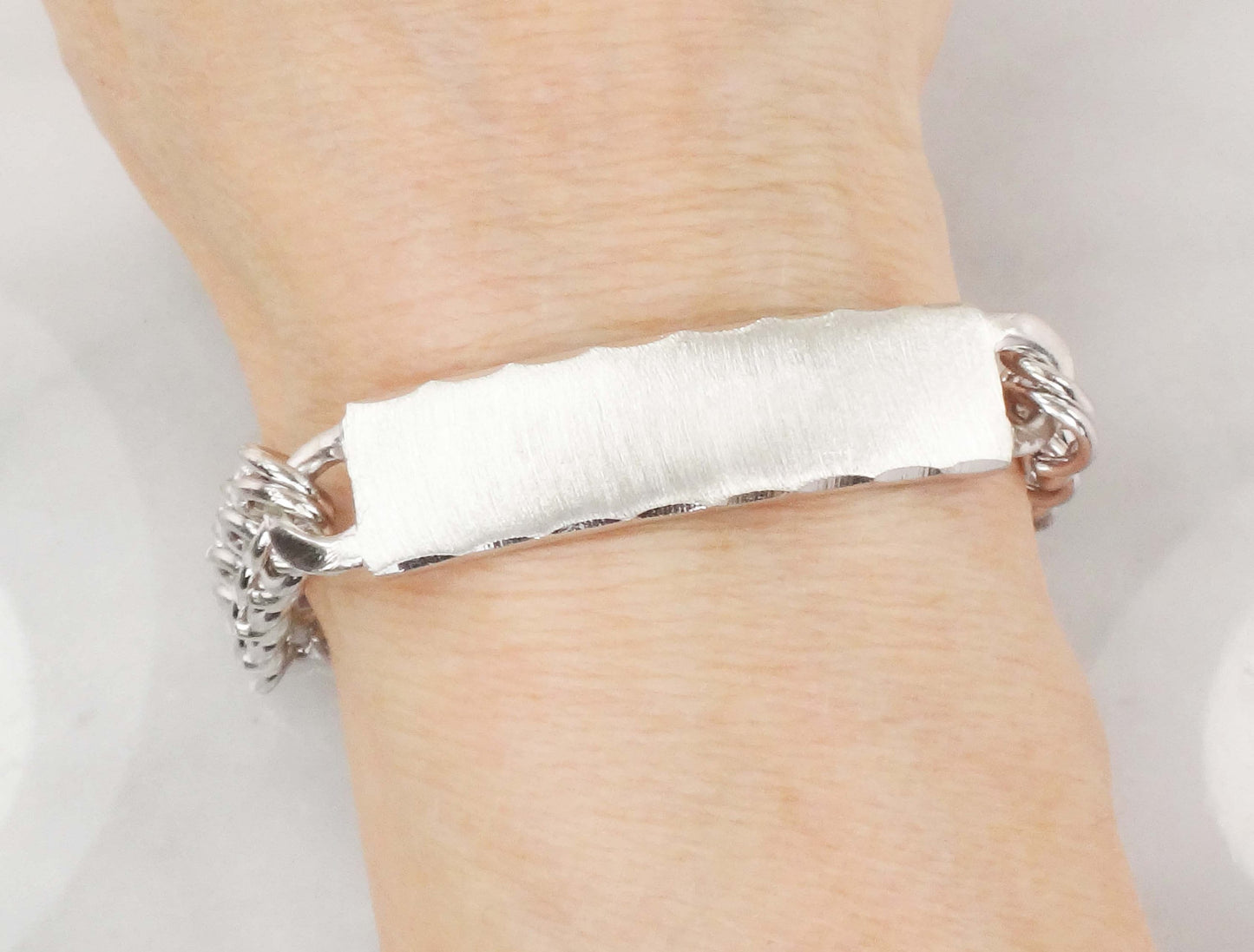 Vintage Sterling Silver ID Bracelet Monogram Name Bracelet 8" 39.9 grams