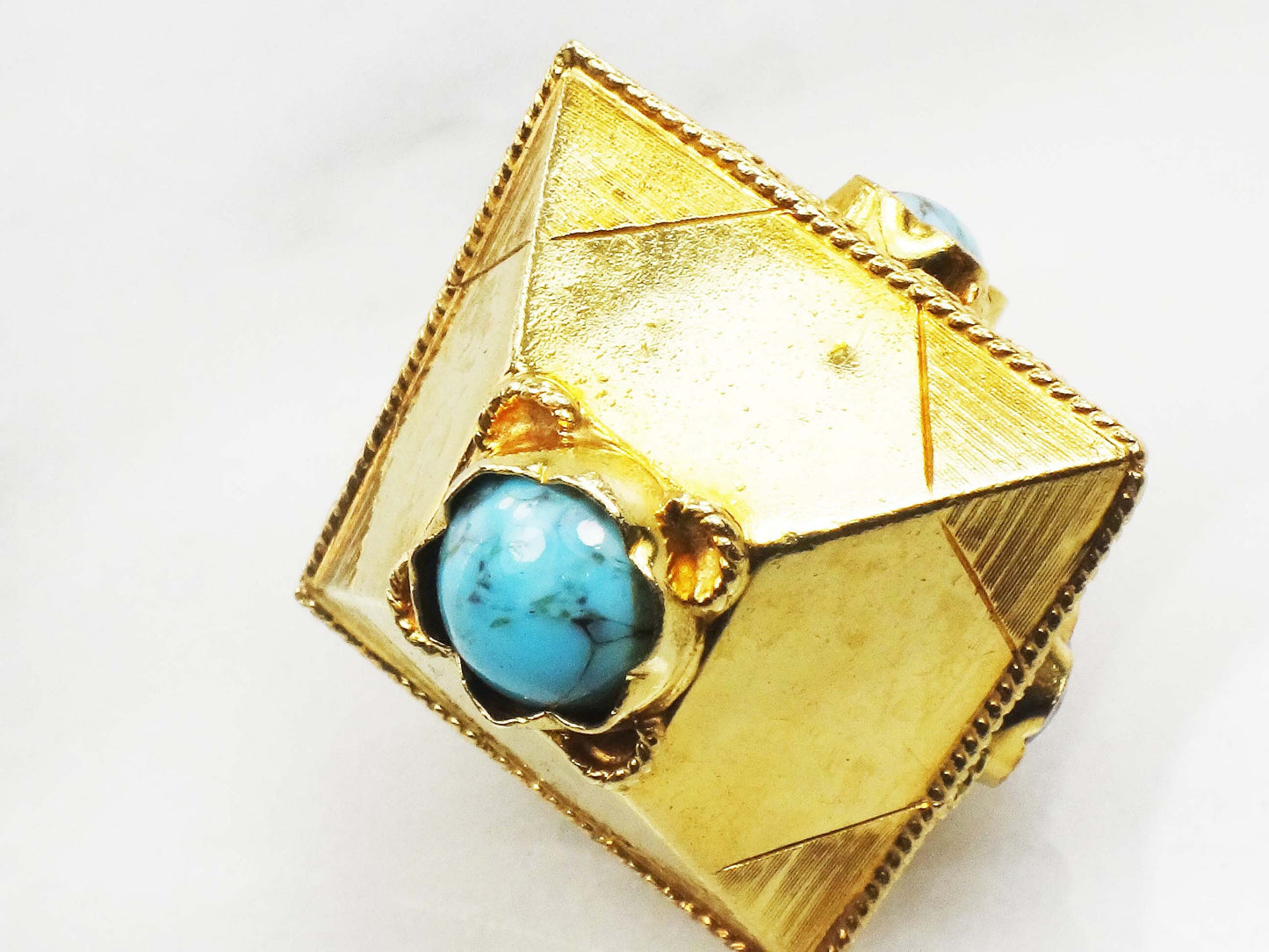 Vintage Large 18k Gold Turquoise Charm Pendant, Etruscan Revival Italian Charm