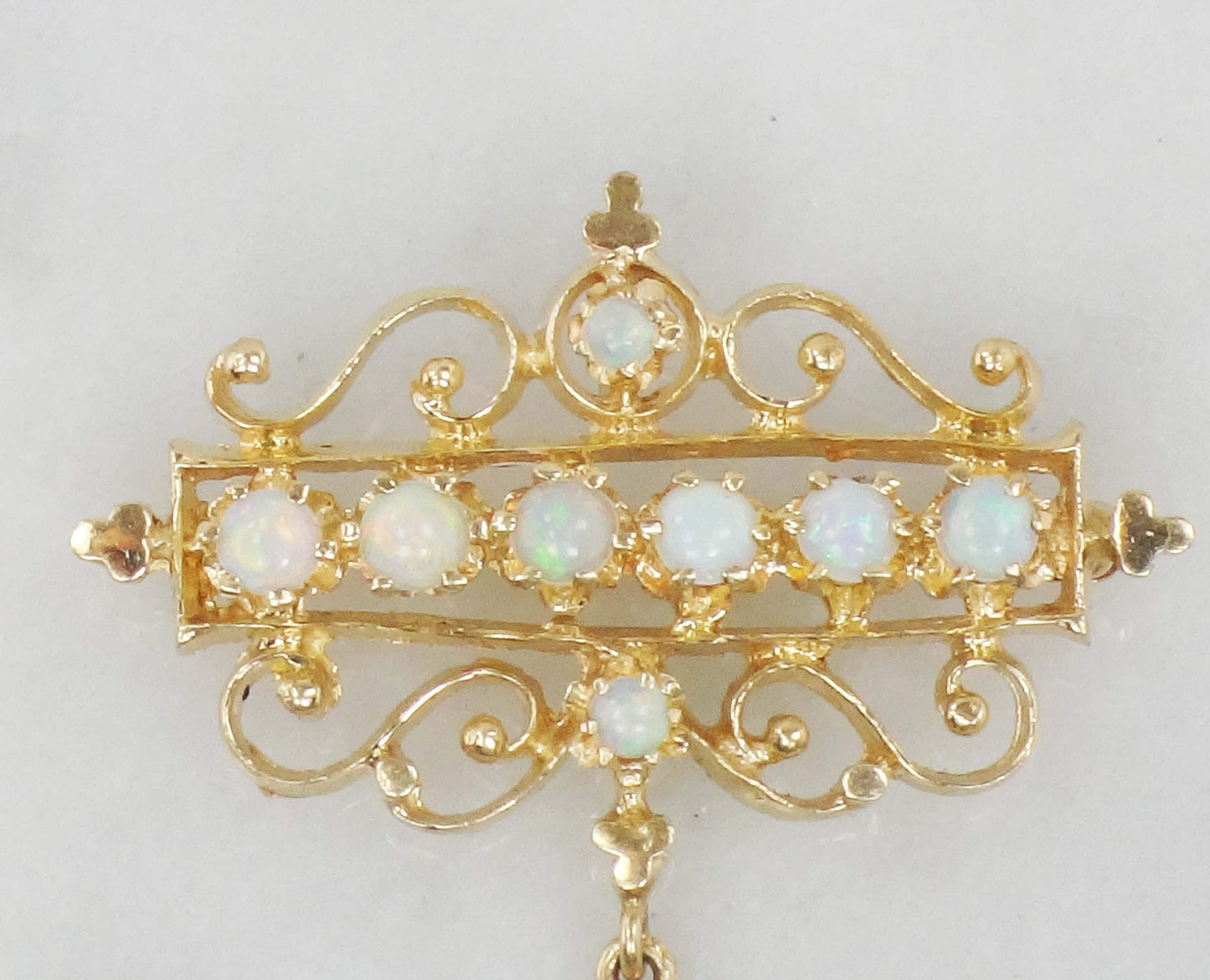 Vintage 14k Yellow Gold Opal Pendant Pin: Australian Opal October Birthstone