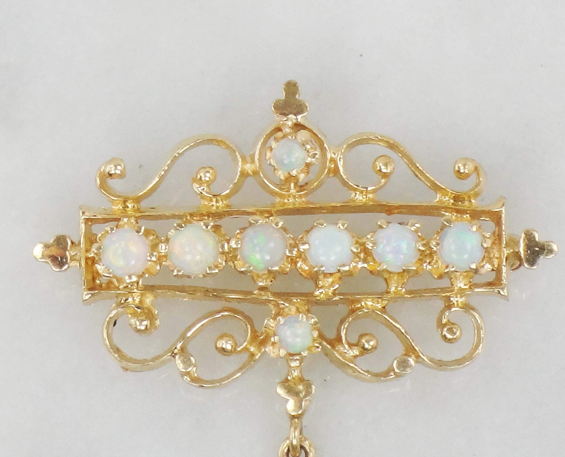 Vintage 14k Yellow Gold Opal Pendant Pin: Australian Opal October Birthstone
