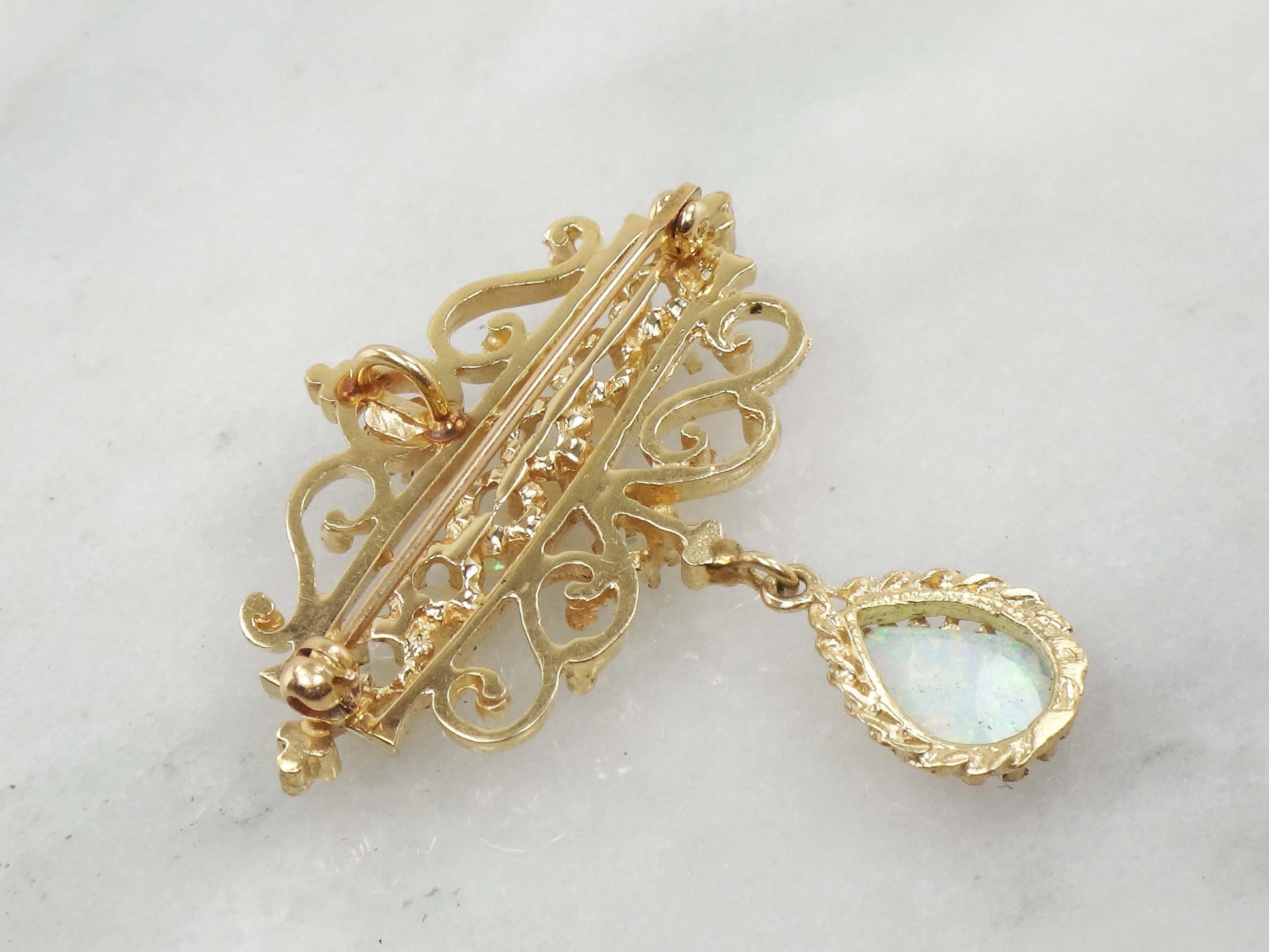 Vintage 14k Yellow Gold Opal Pendant Pin: Australian Opal October Birthstone