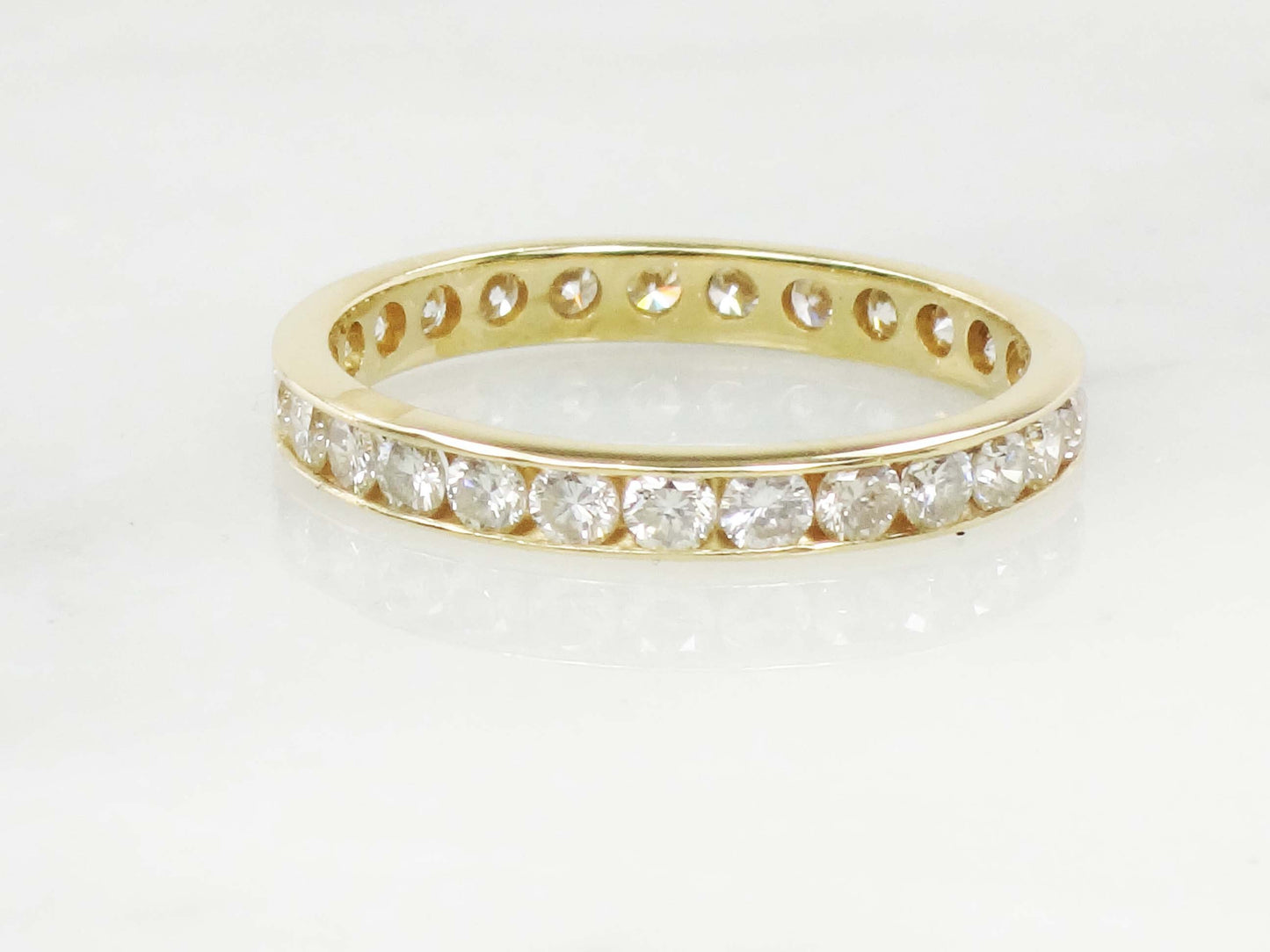 Vintage 18k Yellow Gold Natural Diamond Eternity Ring Channel Set Round Diamond Wedding Ring Approx 1.4 CTS Size 7.25