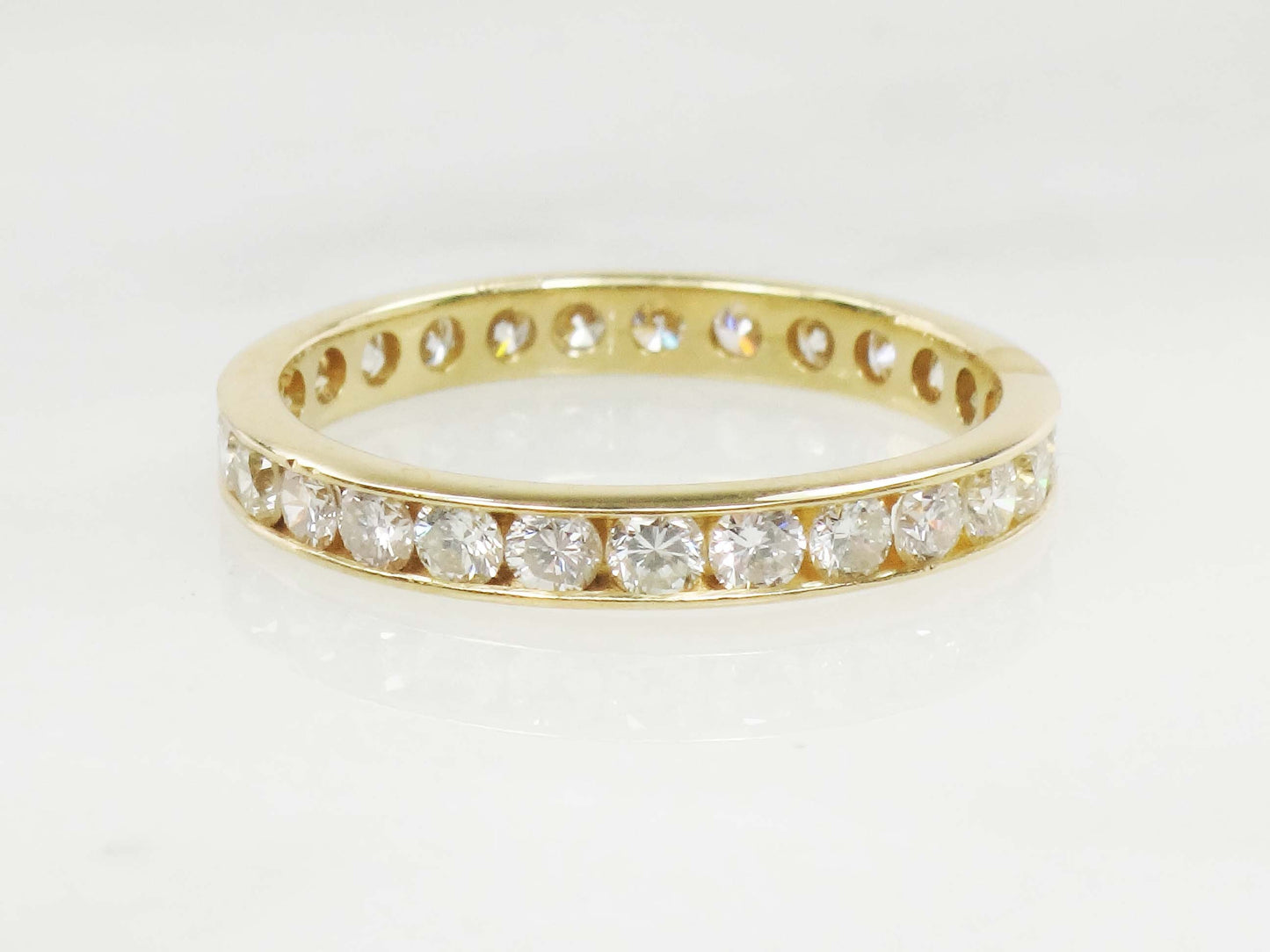 Vintage 18k Yellow Gold Natural Diamond Eternity Ring Channel Set Round Diamond Wedding Ring Approx 1.4 CTS Size 7.25