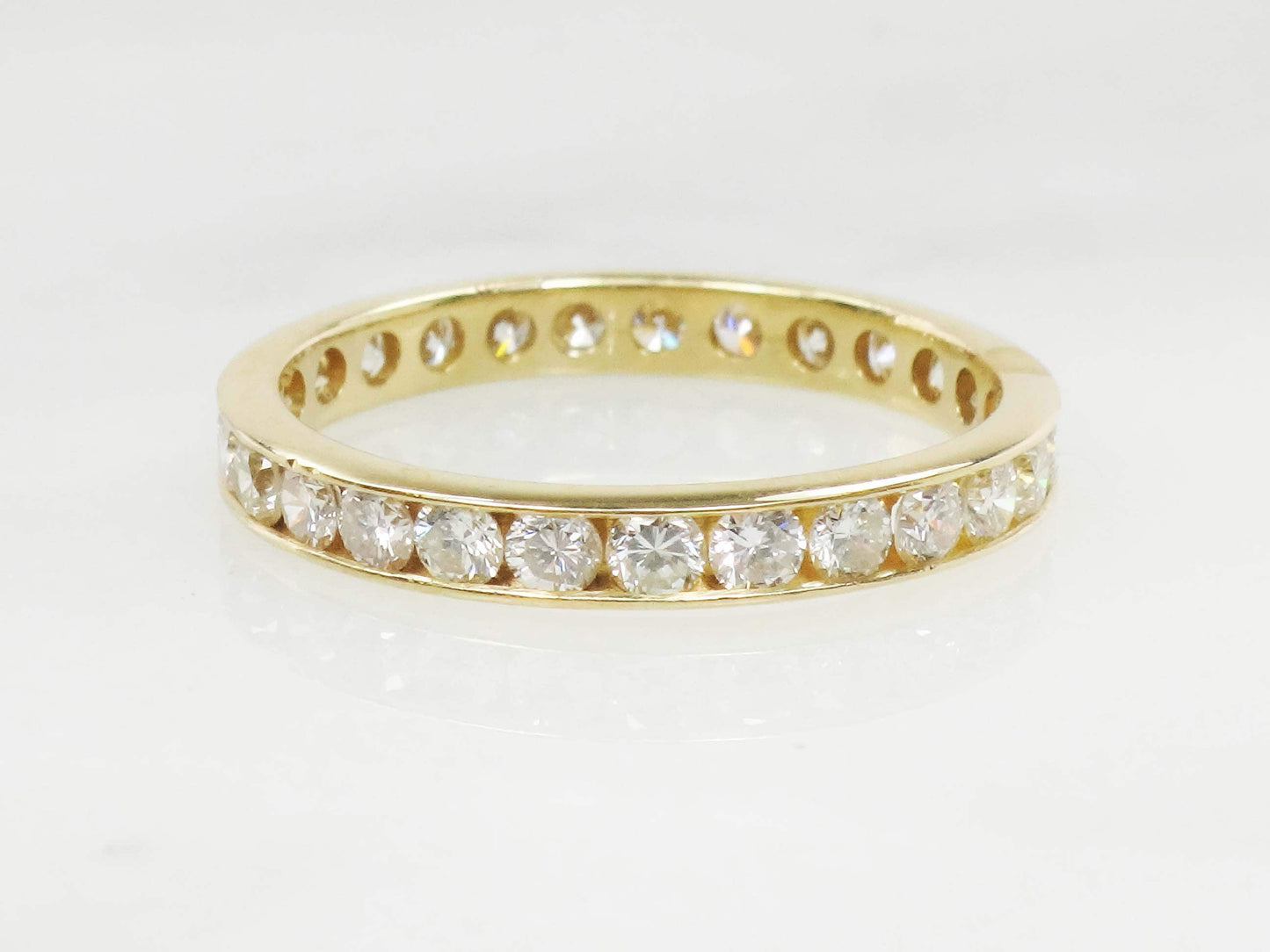 Vintage 18k Yellow Gold Diamond Eternity Ring - Channel Set Wedding Band, Size 7.25