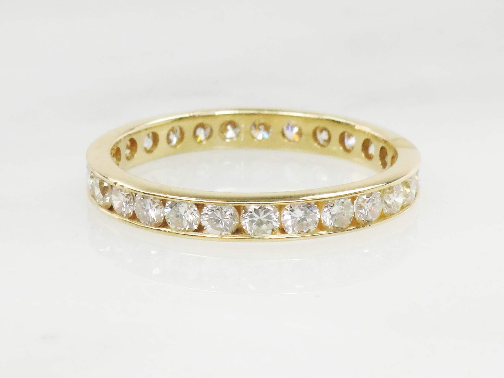 Vintage 18k Yellow Gold Diamond Eternity Ring - Channel Set Wedding Band, Size 7.25