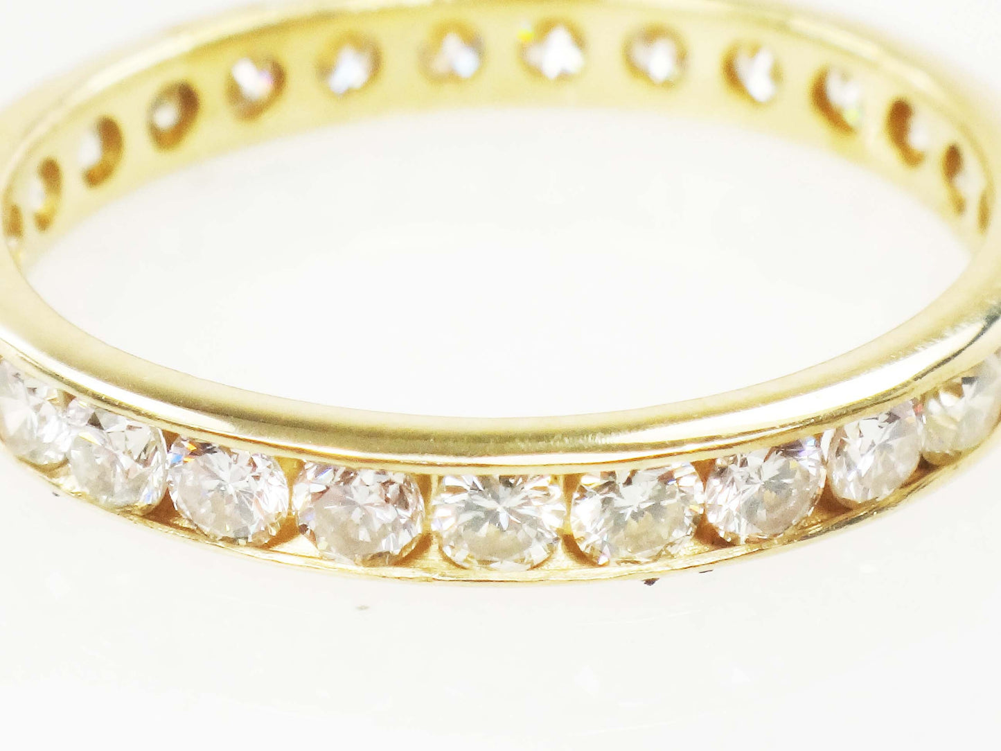 Vintage 18k Yellow Gold Natural Diamond Eternity Ring Channel Set Round Diamond Wedding Ring Approx 1.4 CTS Size 7.25
