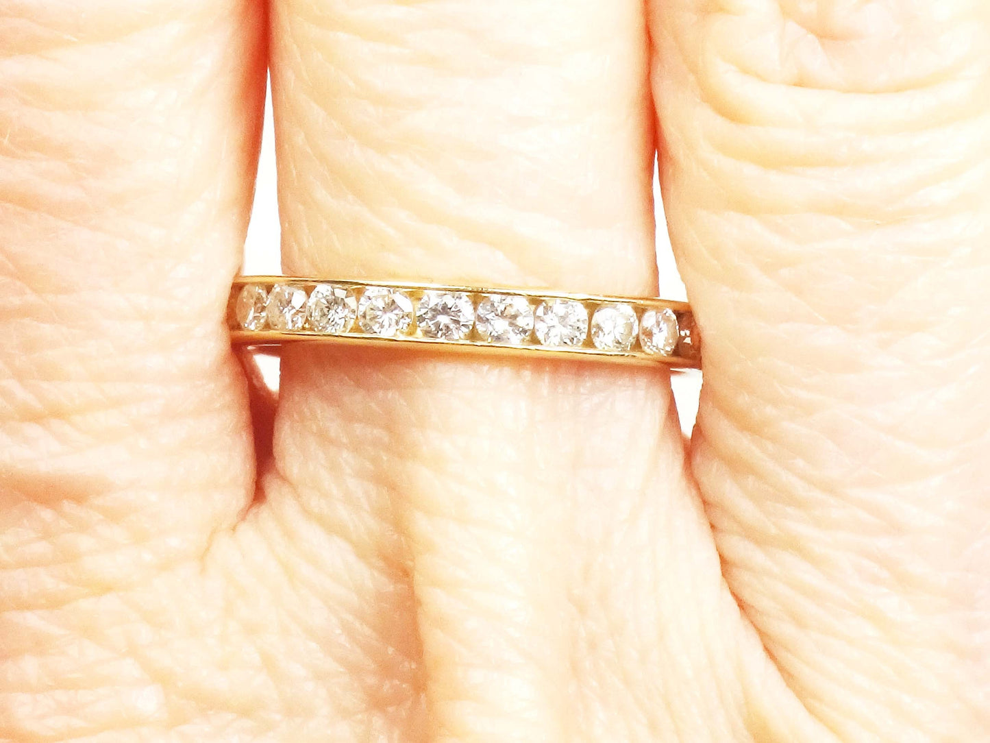 Vintage 18k Yellow Gold Natural Diamond Eternity Ring Channel Set Round Diamond Wedding Ring Approx 1.4 CTS Size 7.25