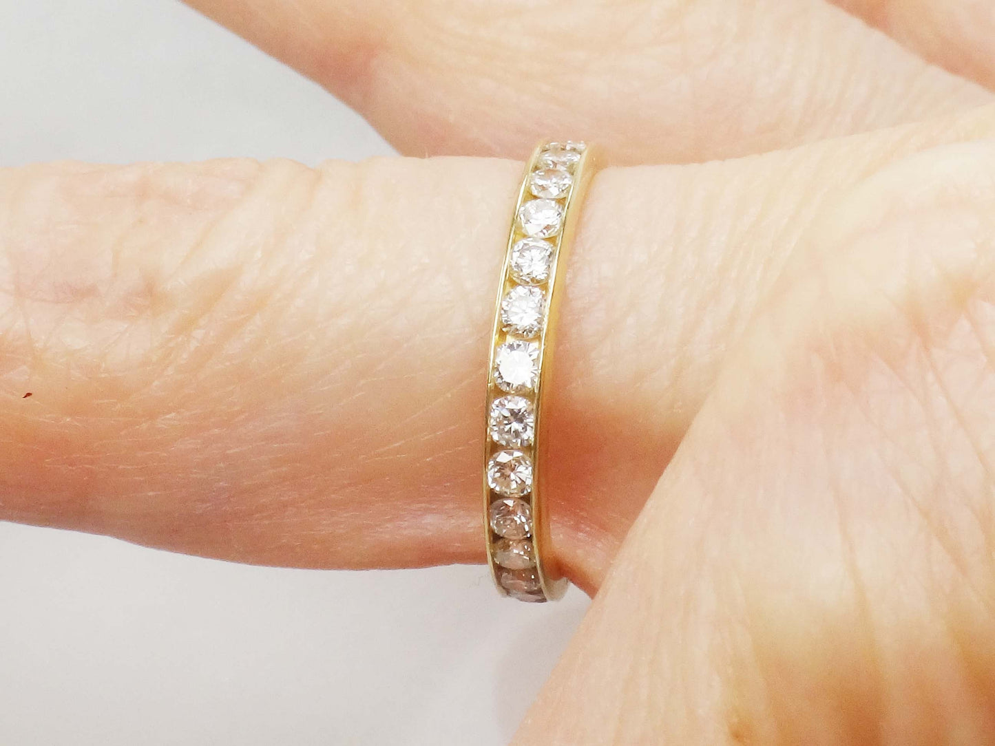 Vintage 18k Yellow Gold Natural Diamond Eternity Ring Channel Set Round Diamond Wedding Ring Approx 1.4 CTS Size 7.25