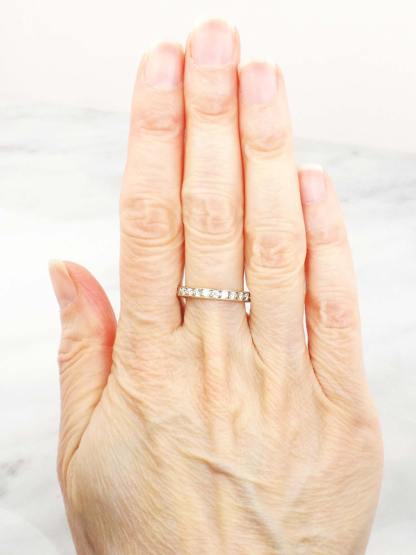 Vintage 18k Yellow Gold Natural Diamond Eternity Ring Channel Set Round Diamond Wedding Ring Approx 1.4 CTS Size 7.25