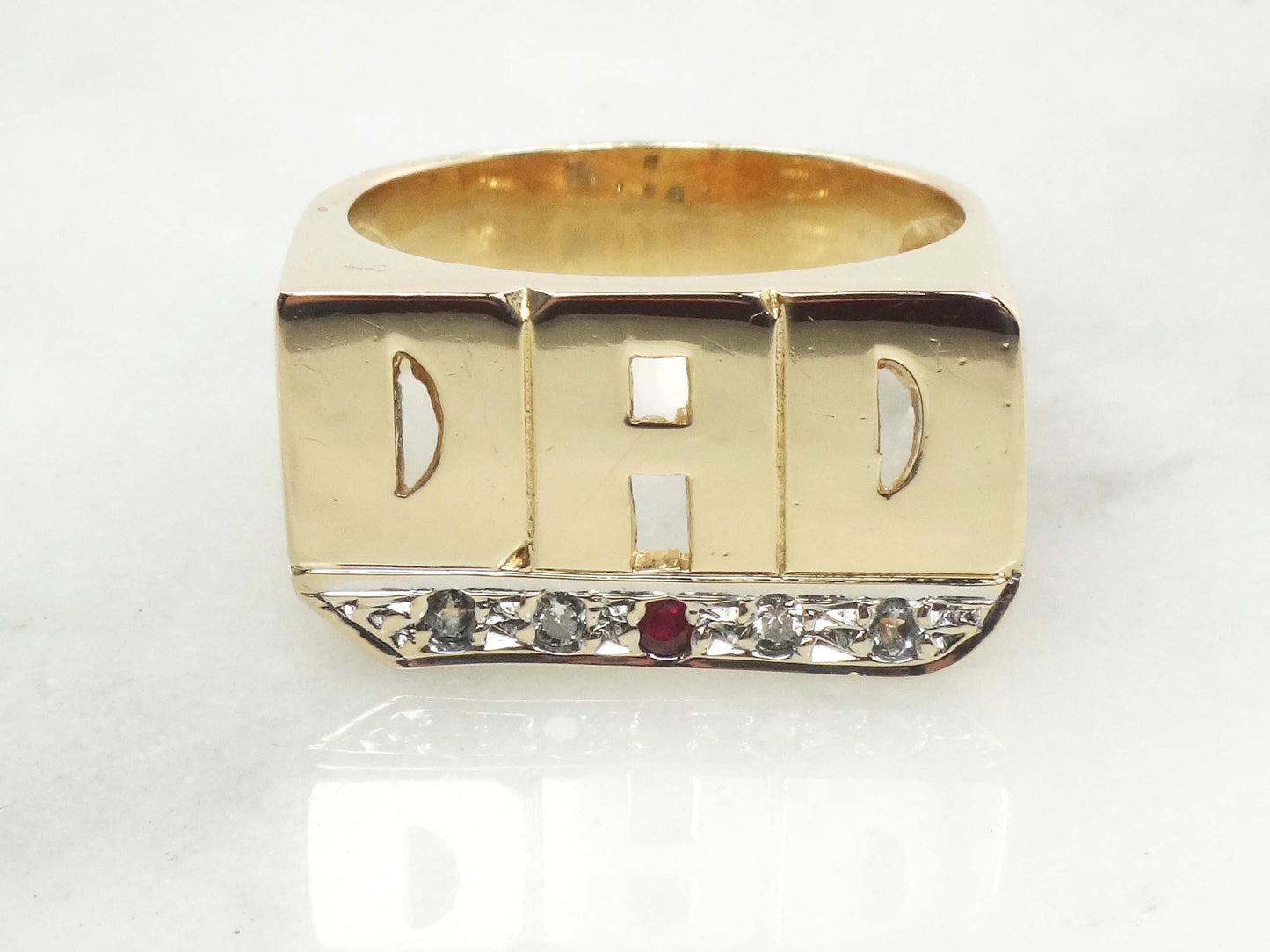 Vintage 14k Yellow Gold Dad Ring with Natural Diamonds Size 8 Ring for Dad Father's Ring