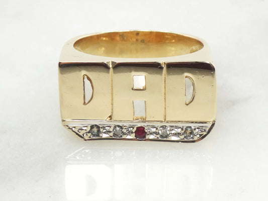 Vintage 14k Yellow Gold Dad Ring with Natural Diamonds - Size 8