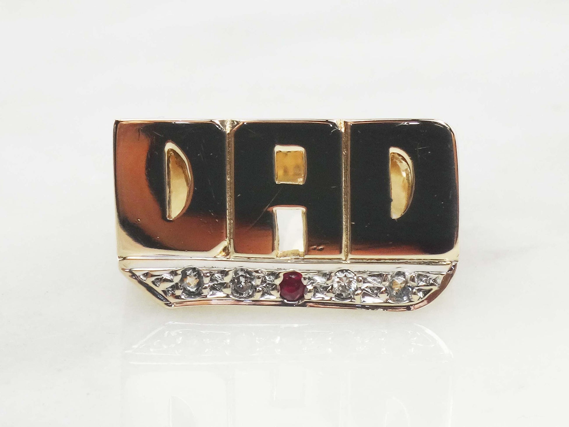 Vintage 14k Yellow Gold Dad Ring with Natural Diamonds - Size 8