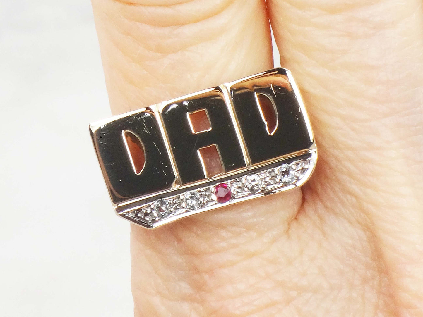 Vintage 14k Yellow Gold Dad Ring with Natural Diamonds - Size 8