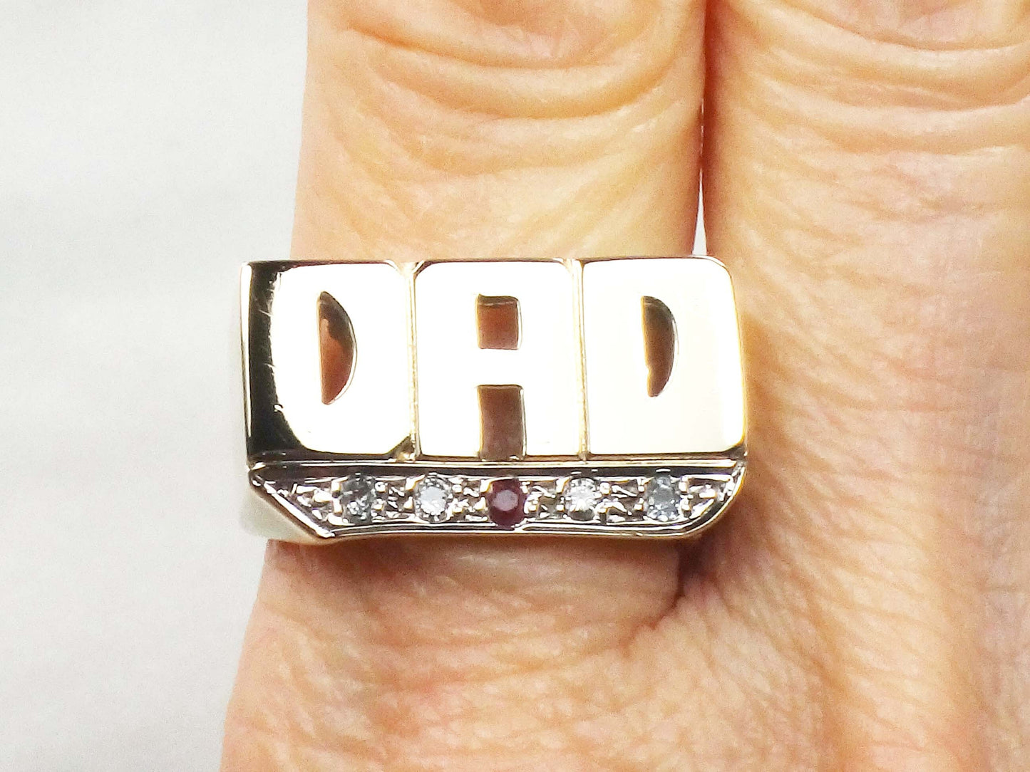 Vintage 14k Yellow Gold Dad Ring with Natural Diamonds - Size 8