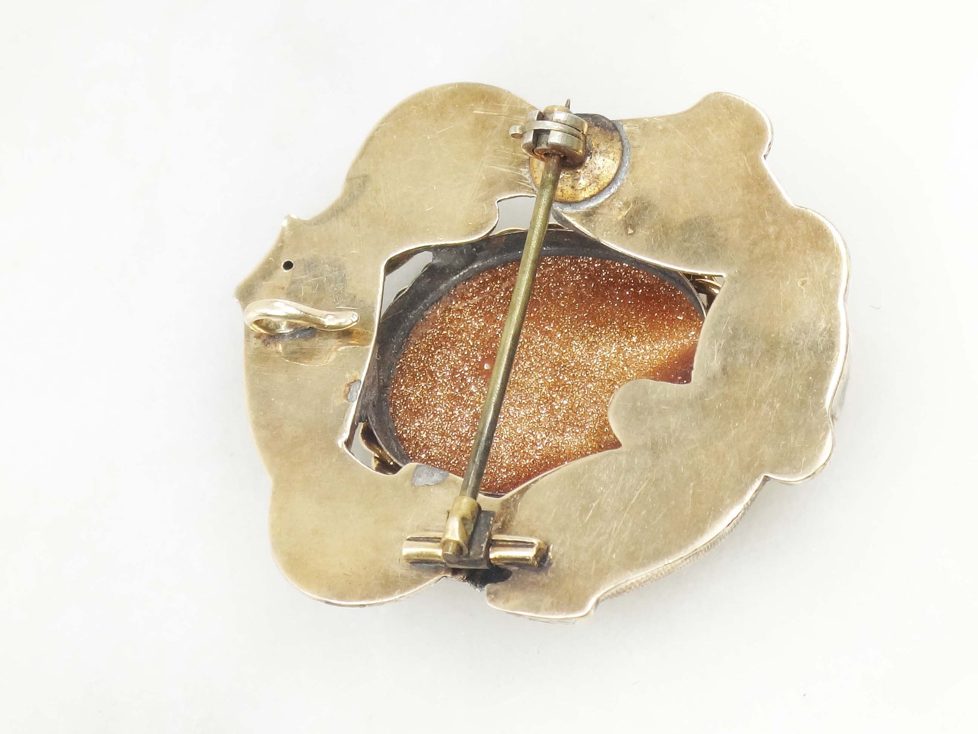 Vintage 10k Yellow Gold Floral Micro Mosaic Pin Pendant Victorian / Antique Goldstone Glass Pin