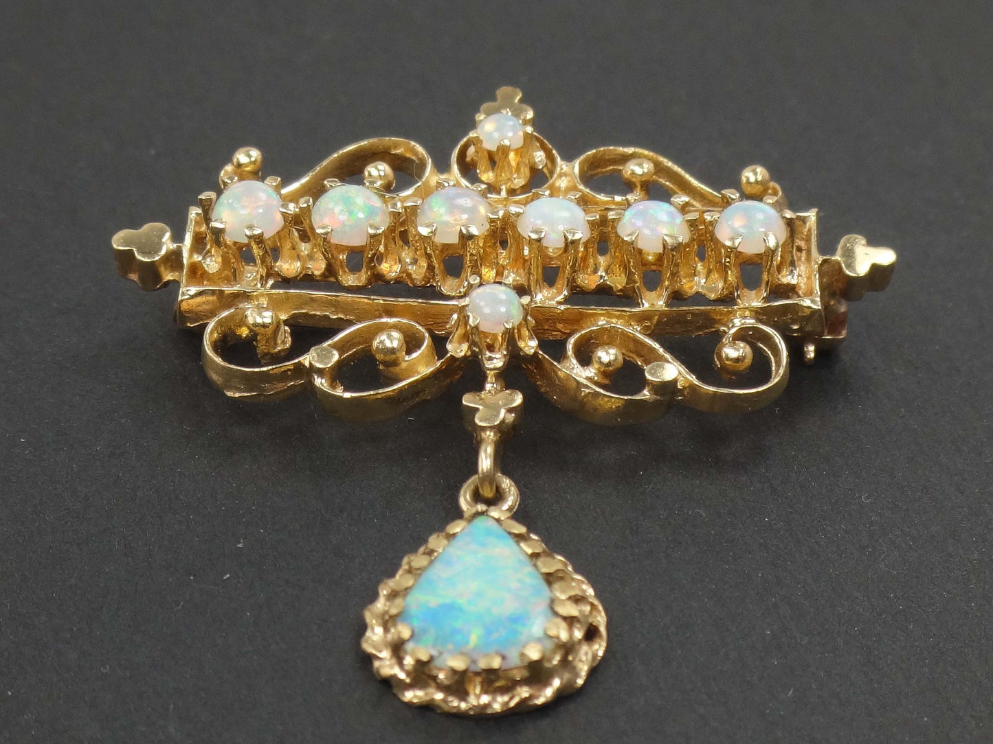 Vintage 14k Opal Pendant Pin Yellow Gold Natural Opal Pendant 14k Gold Australian Opal Pendant Pin October Birthstone Fine Opal Pendant