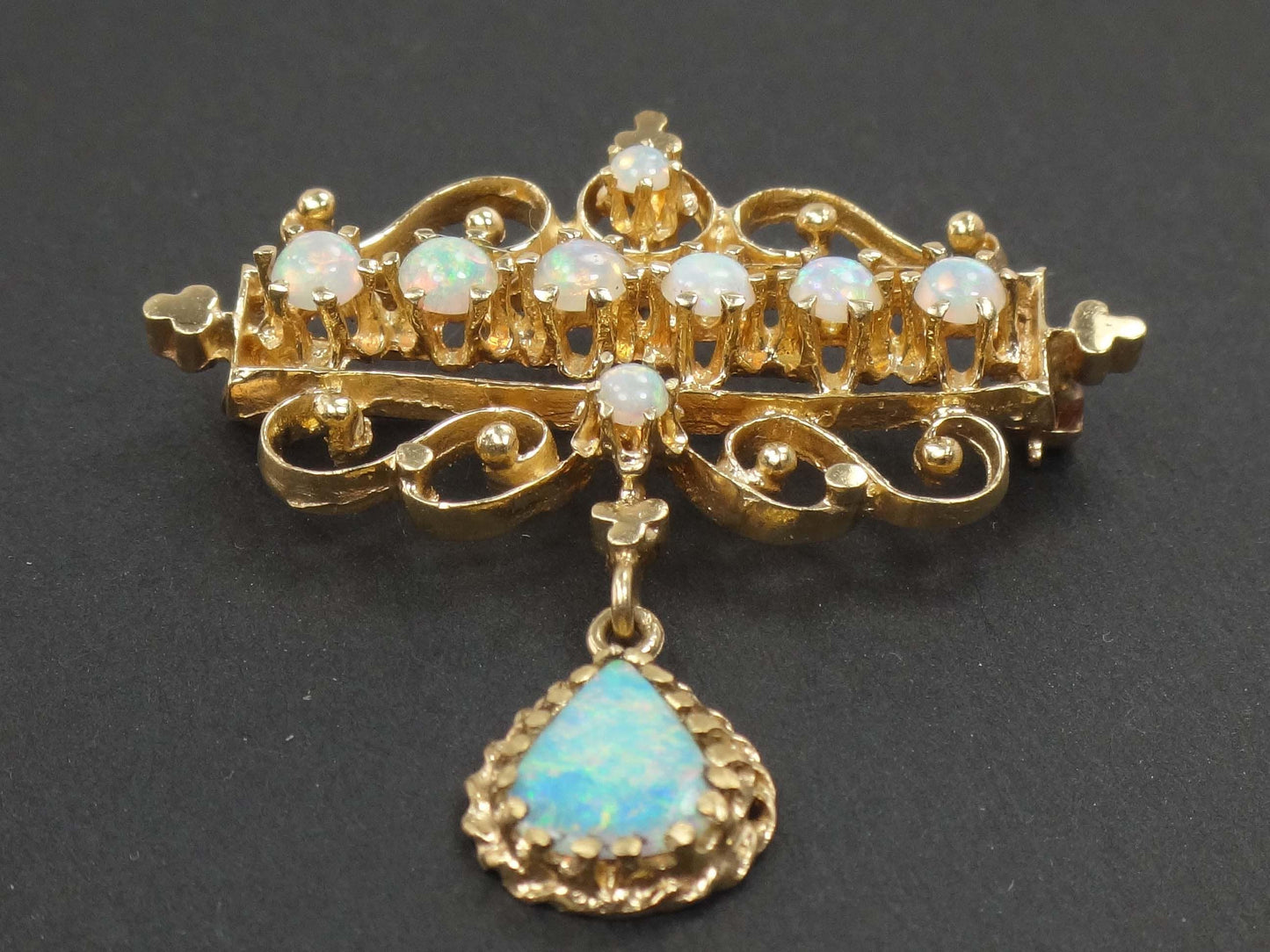 Vintage 14k Yellow Gold Opal Pendant Pin: Australian Opal October Birthstone