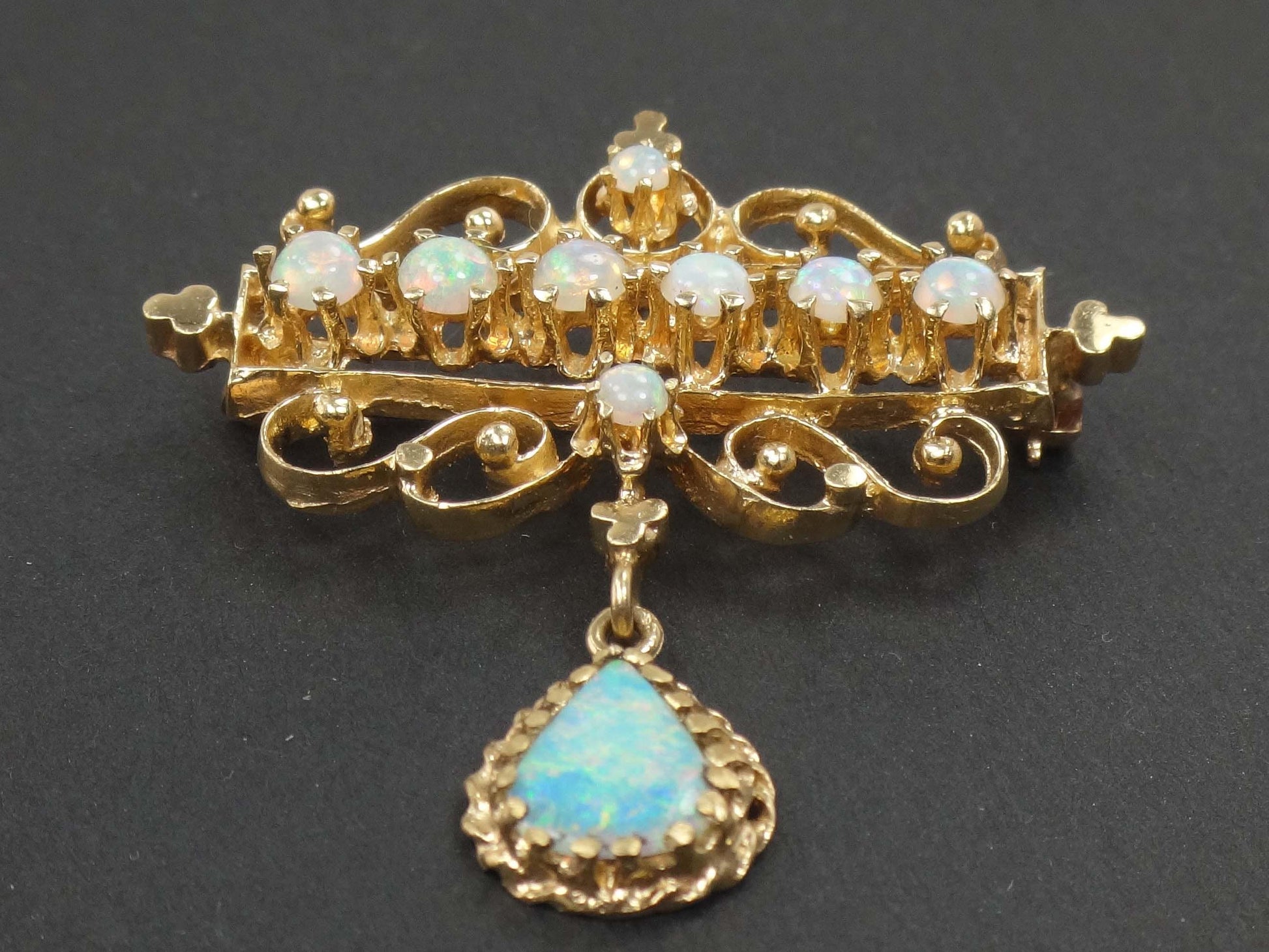 Vintage 14k Yellow Gold Opal Pendant Pin: Australian Opal October Birthstone