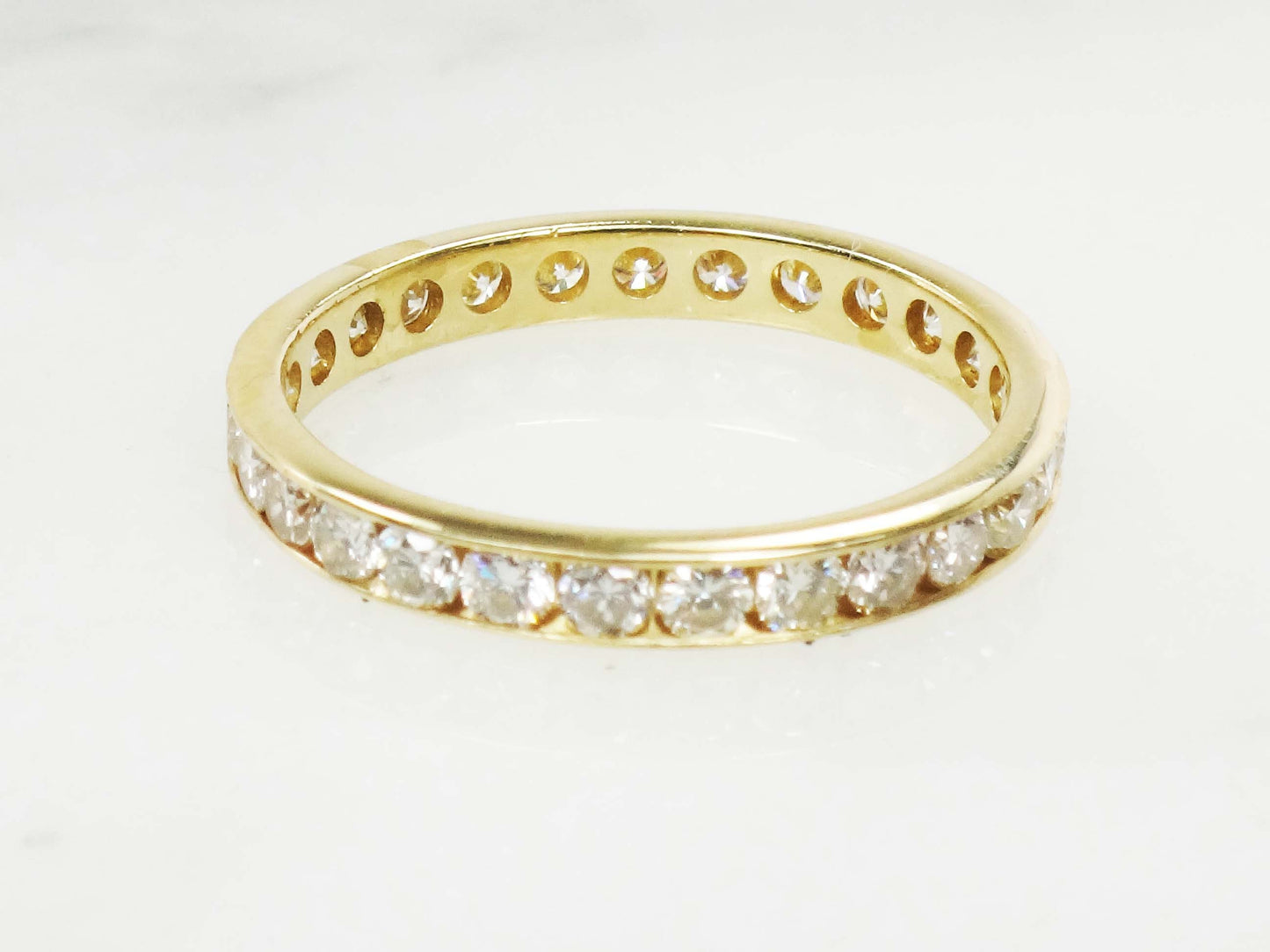 Vintage 18k Yellow Gold Natural Diamond Eternity Ring Channel Set Round Diamond Wedding Ring Approx 1.4 CTS Size 7.25