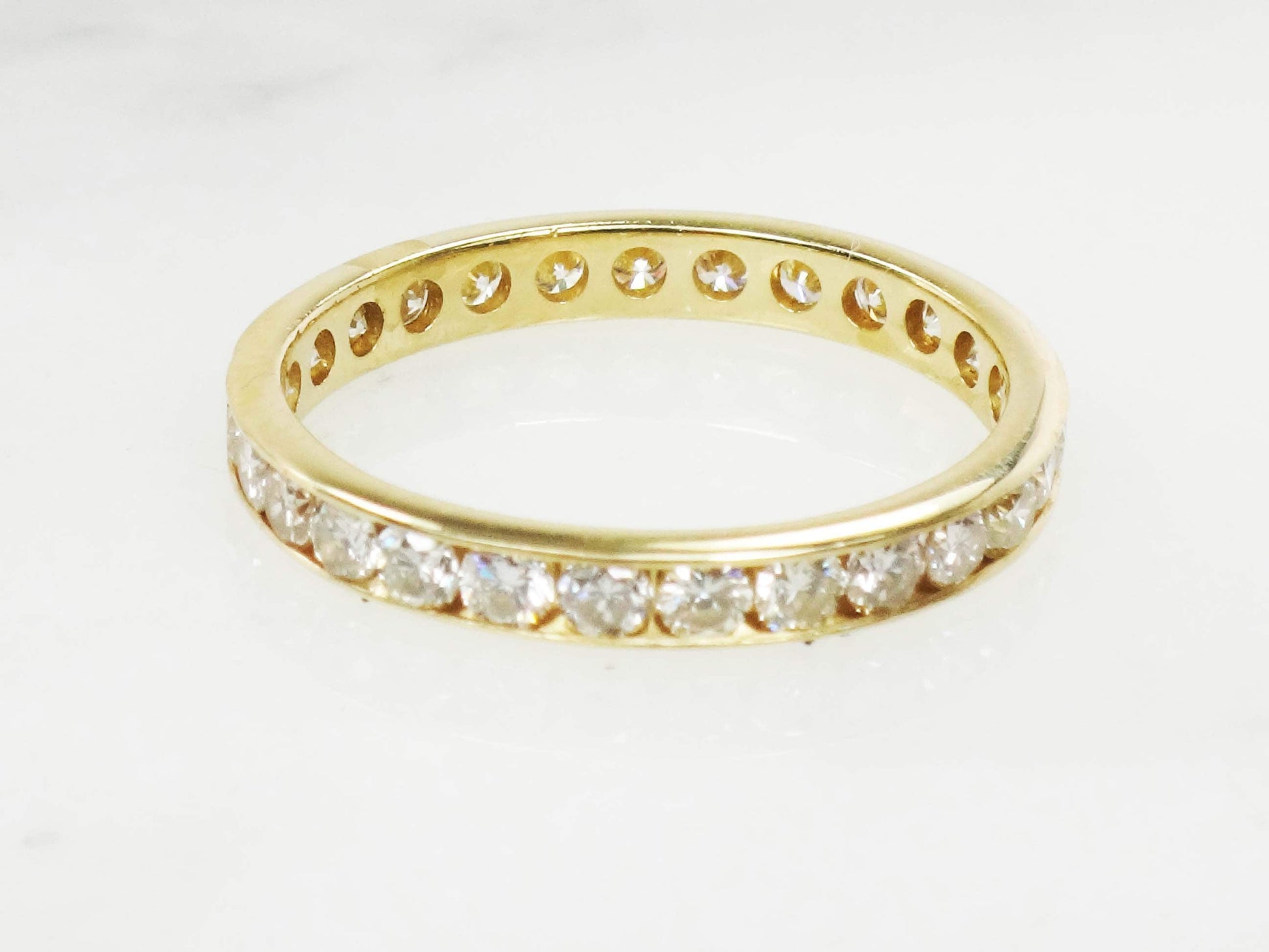 Vintage 18k Yellow Gold Diamond Eternity Ring - Channel Set Wedding Band, Size 7.25