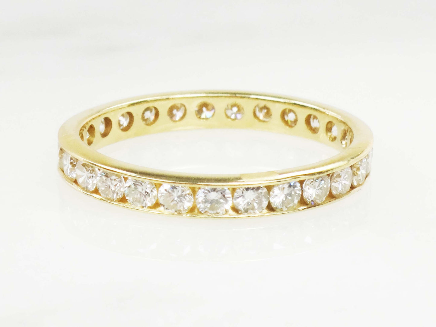 Vintage 18k Yellow Gold Natural Diamond Eternity Ring Channel Set Round Diamond Wedding Ring Approx 1.4 CTS Size 7.25
