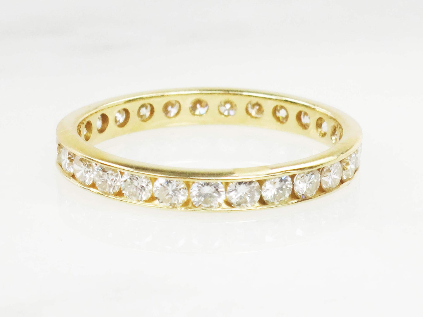 Vintage 18k Yellow Gold Diamond Eternity Ring - Channel Set Wedding Band, Size 7.25