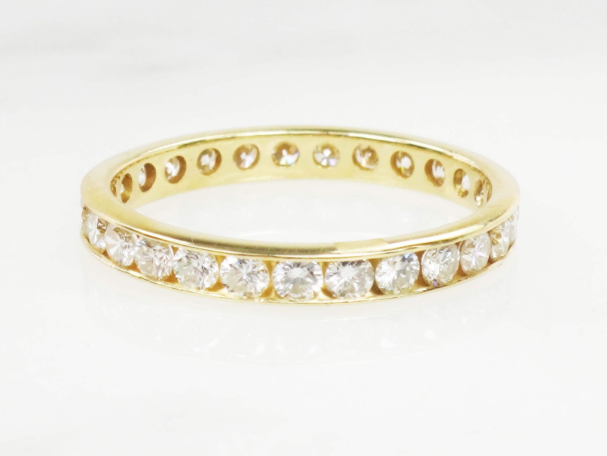 Vintage 18k Yellow Gold Diamond Eternity Ring - Channel Set Wedding Band, Size 7.25