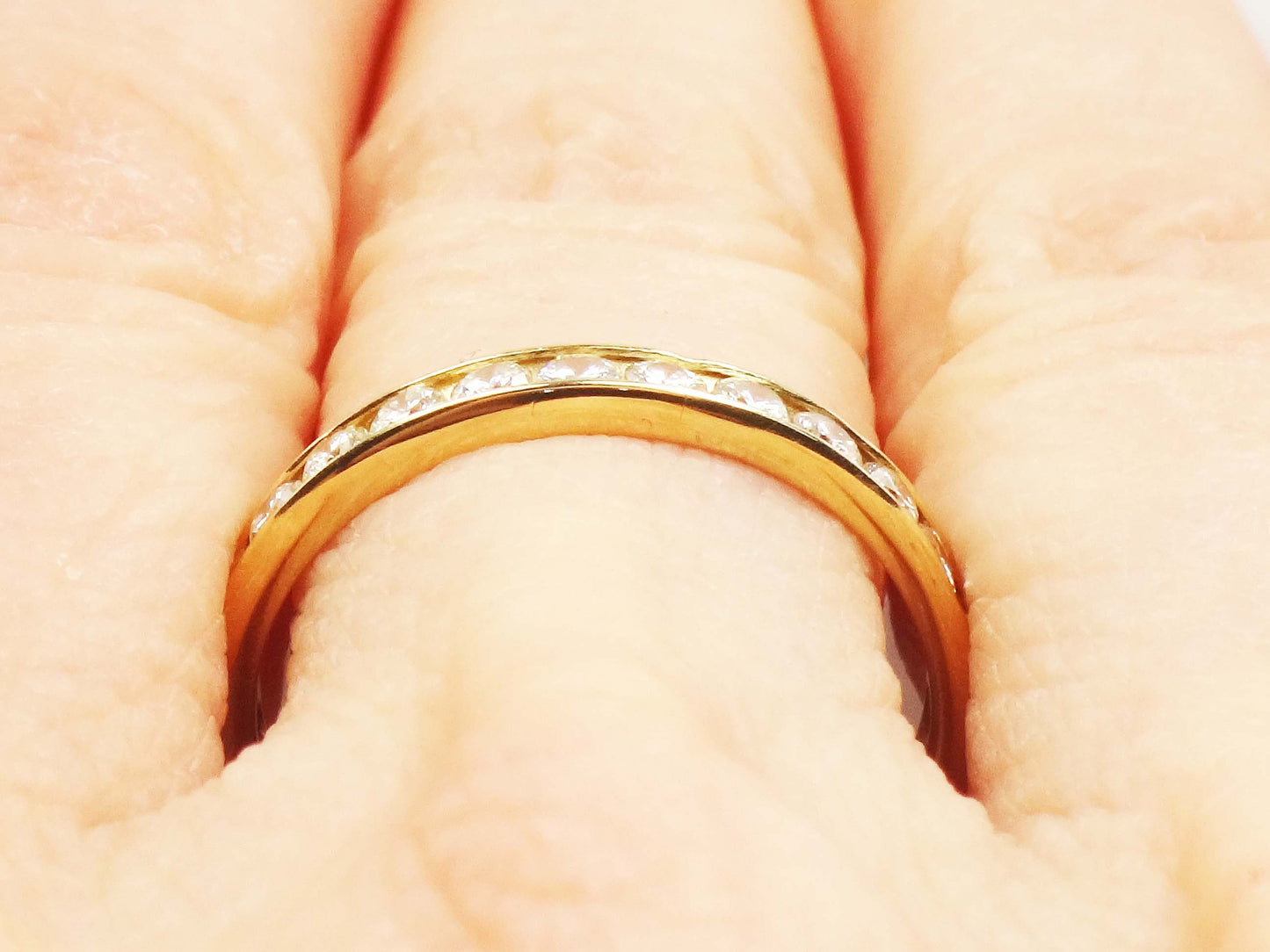 Vintage 18k Yellow Gold Natural Diamond Eternity Ring Channel Set Round Diamond Wedding Ring Approx 1.4 CTS Size 7.25