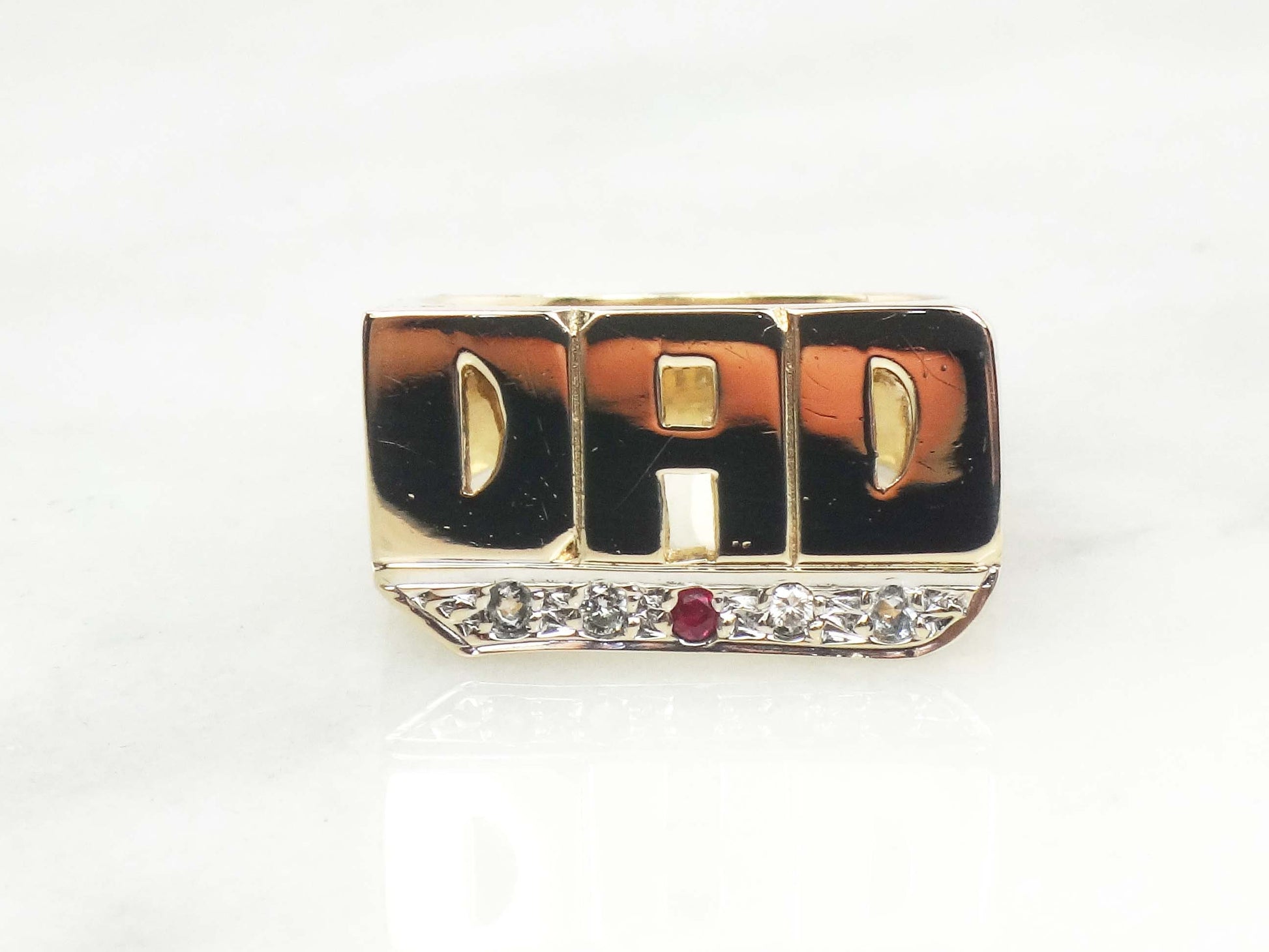 Vintage 14k Yellow Gold Dad Ring with Natural Diamonds - Size 8