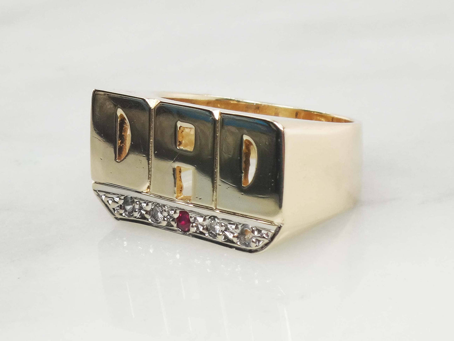 Vintage 14k Yellow Gold Dad Ring with Natural Diamonds - Size 8