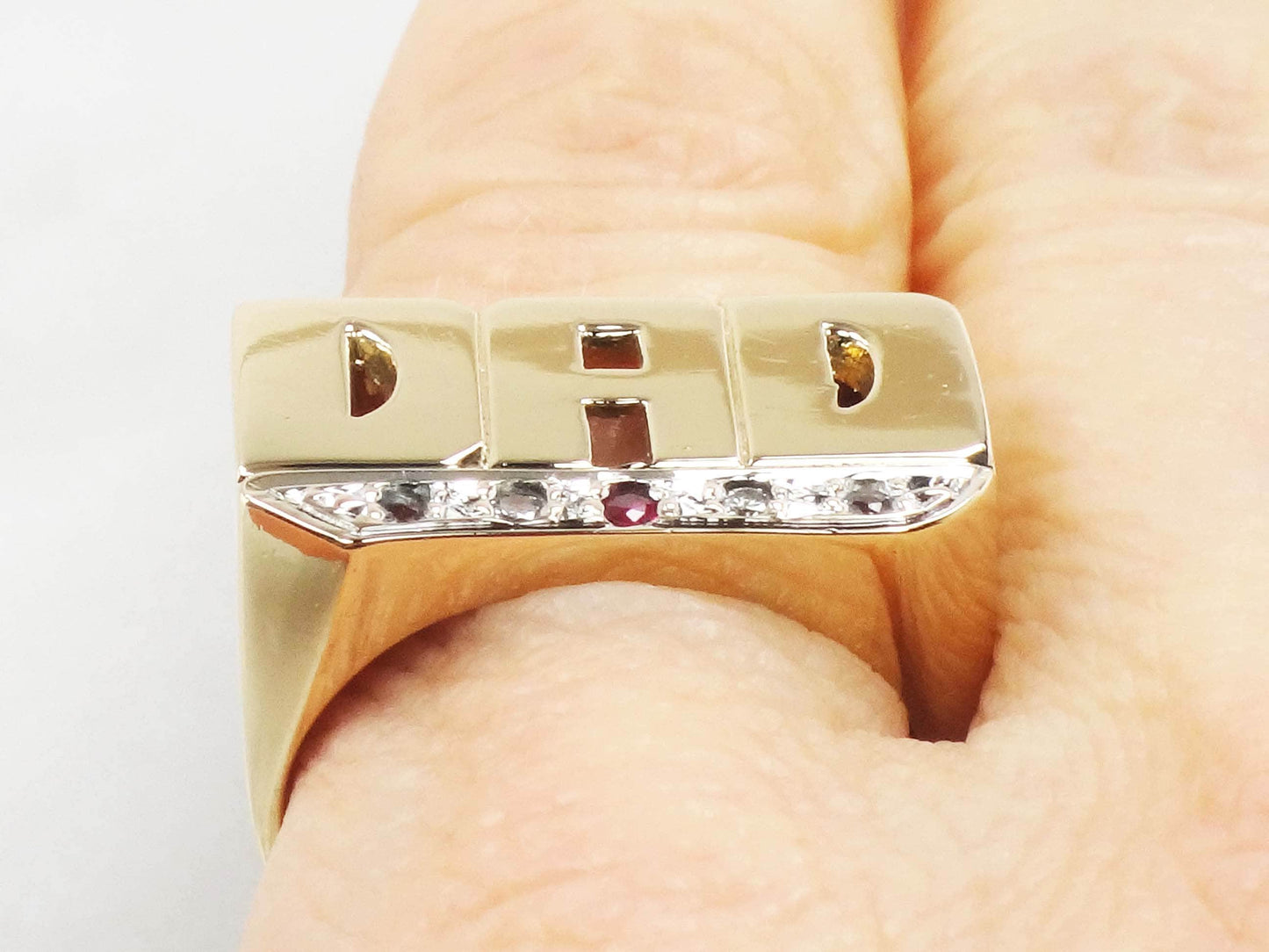 Vintage 14k Yellow Gold Dad Ring with Natural Diamonds Size 8 Ring for Dad Father's Ring