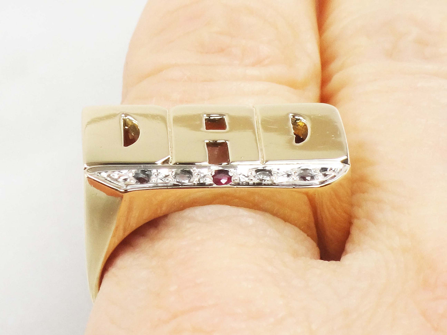 Vintage 14k Yellow Gold Dad Ring with Natural Diamonds - Size 8