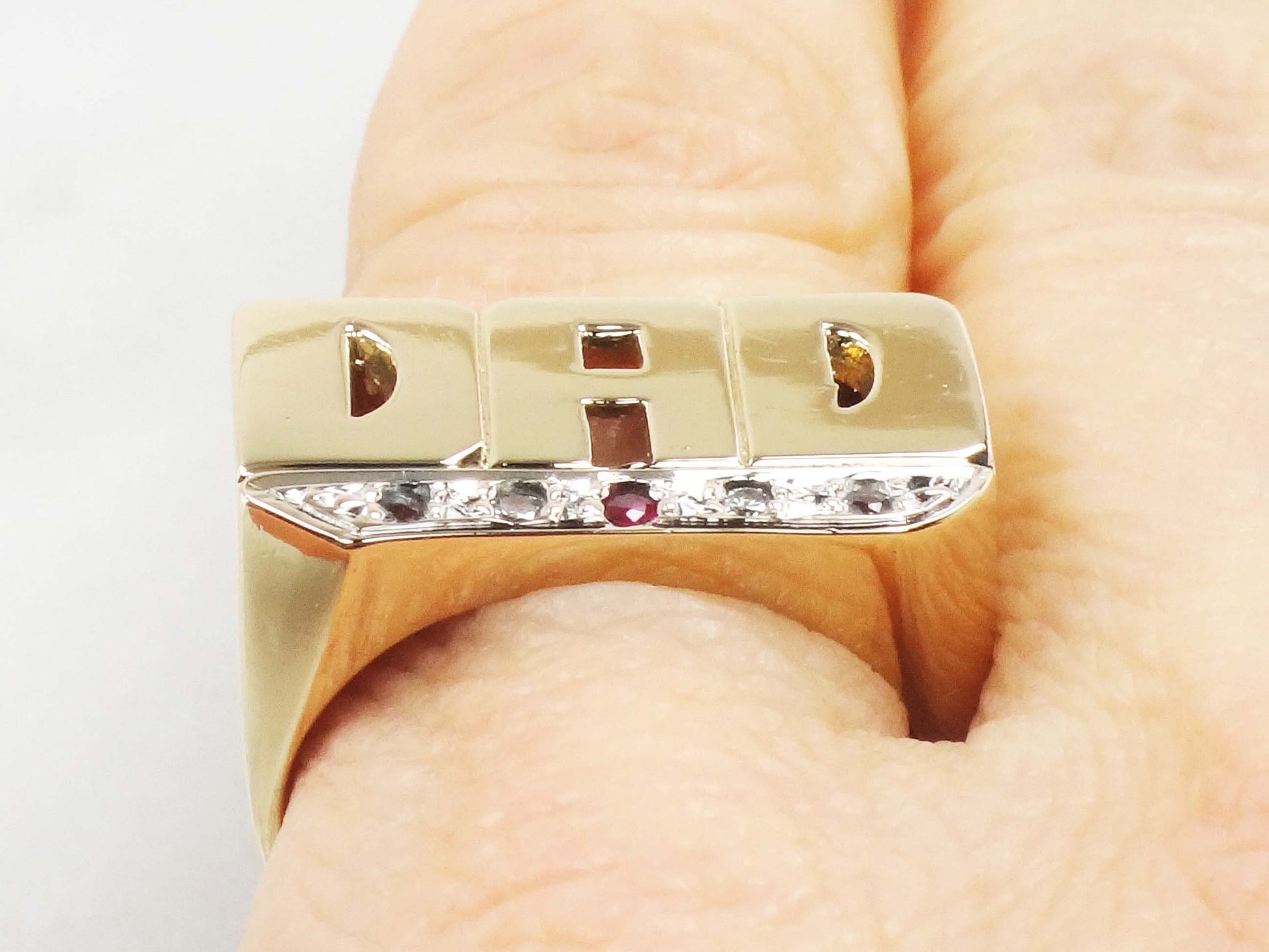 Vintage 14k Yellow Gold Dad Ring with Natural Diamonds - Size 8