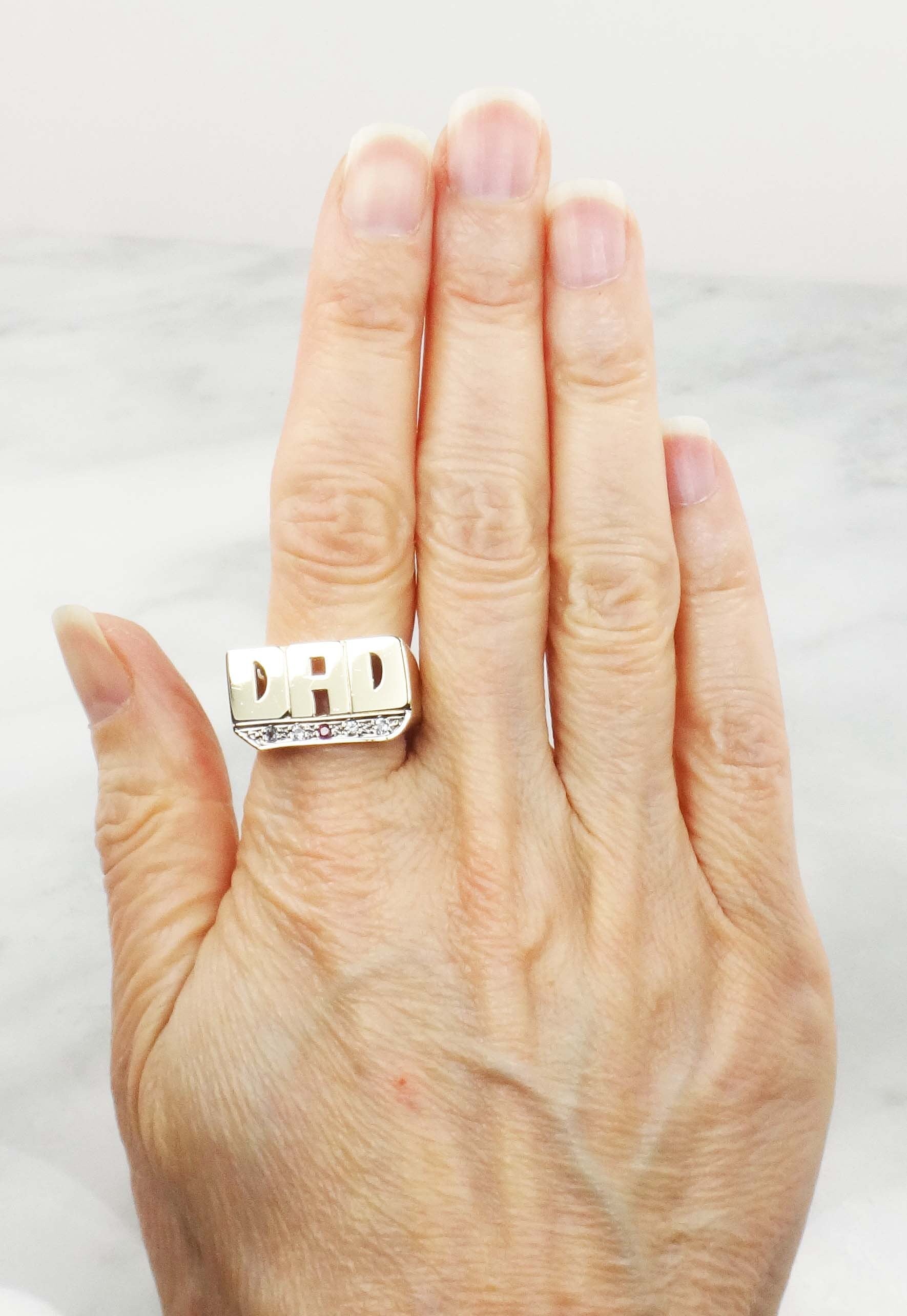 Vintage 14k Yellow Gold Dad Ring with Natural Diamonds - Size 8