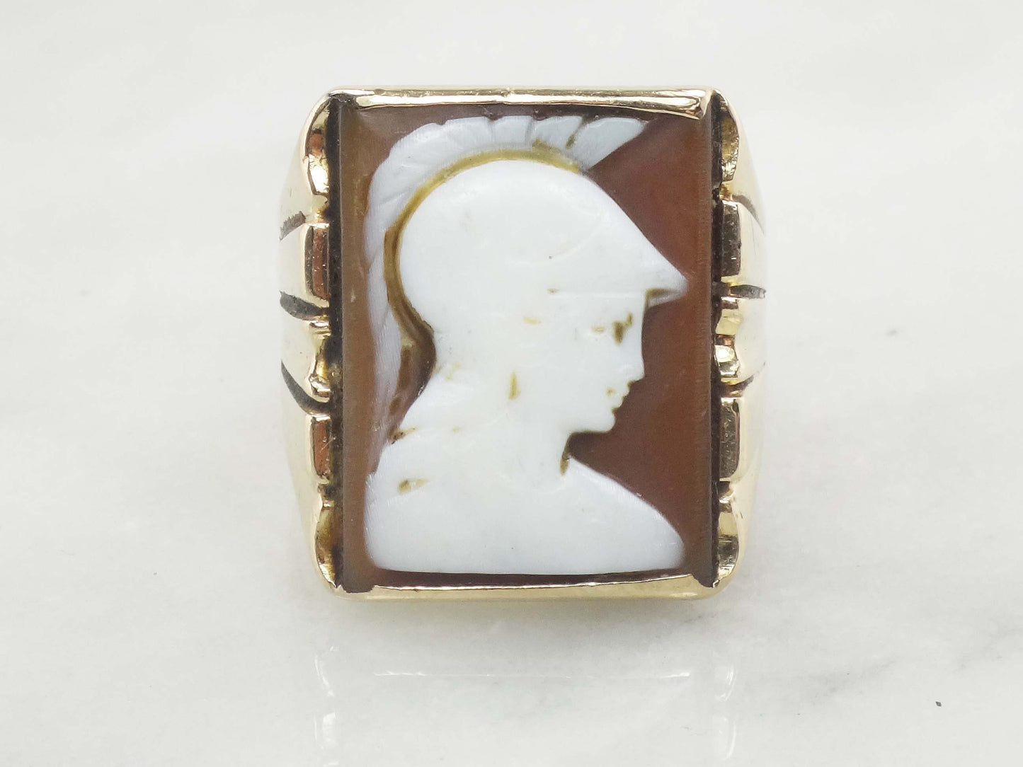 Vintage 14k Cameo Ring Antique Men's Gold Ring Carved Shell Cameo Ring Men's Ring Roman Soldier Ring Size 8 Men's Cameo Ring