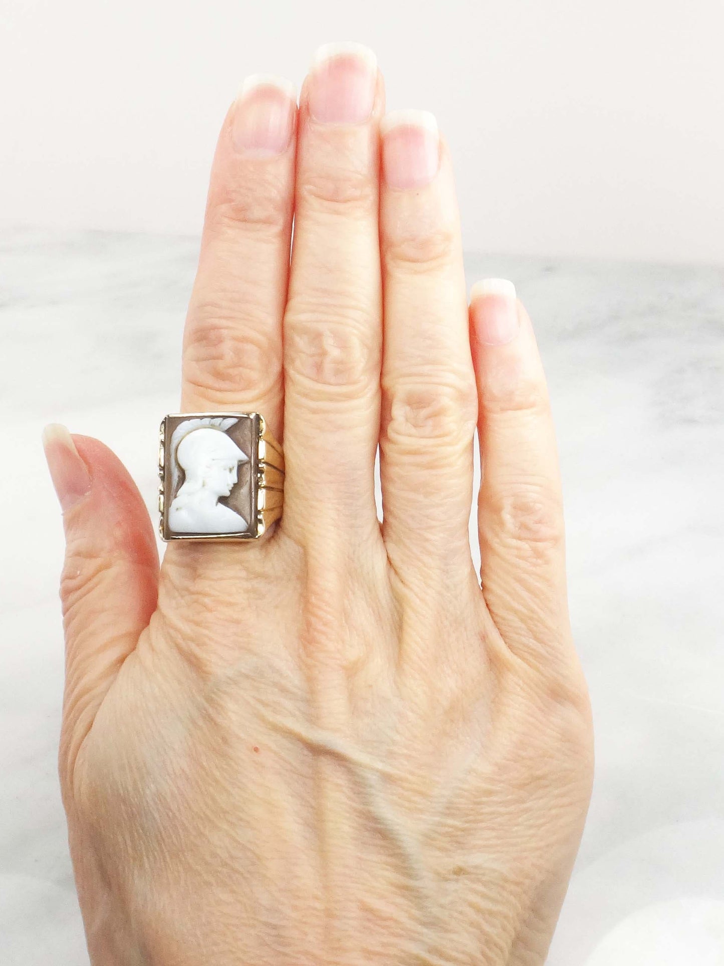 Vintage 14k Cameo Ring Antique Men's Gold Ring Carved Shell Cameo Ring Men's Ring Roman Soldier Ring Size 8 Men's Cameo Ring