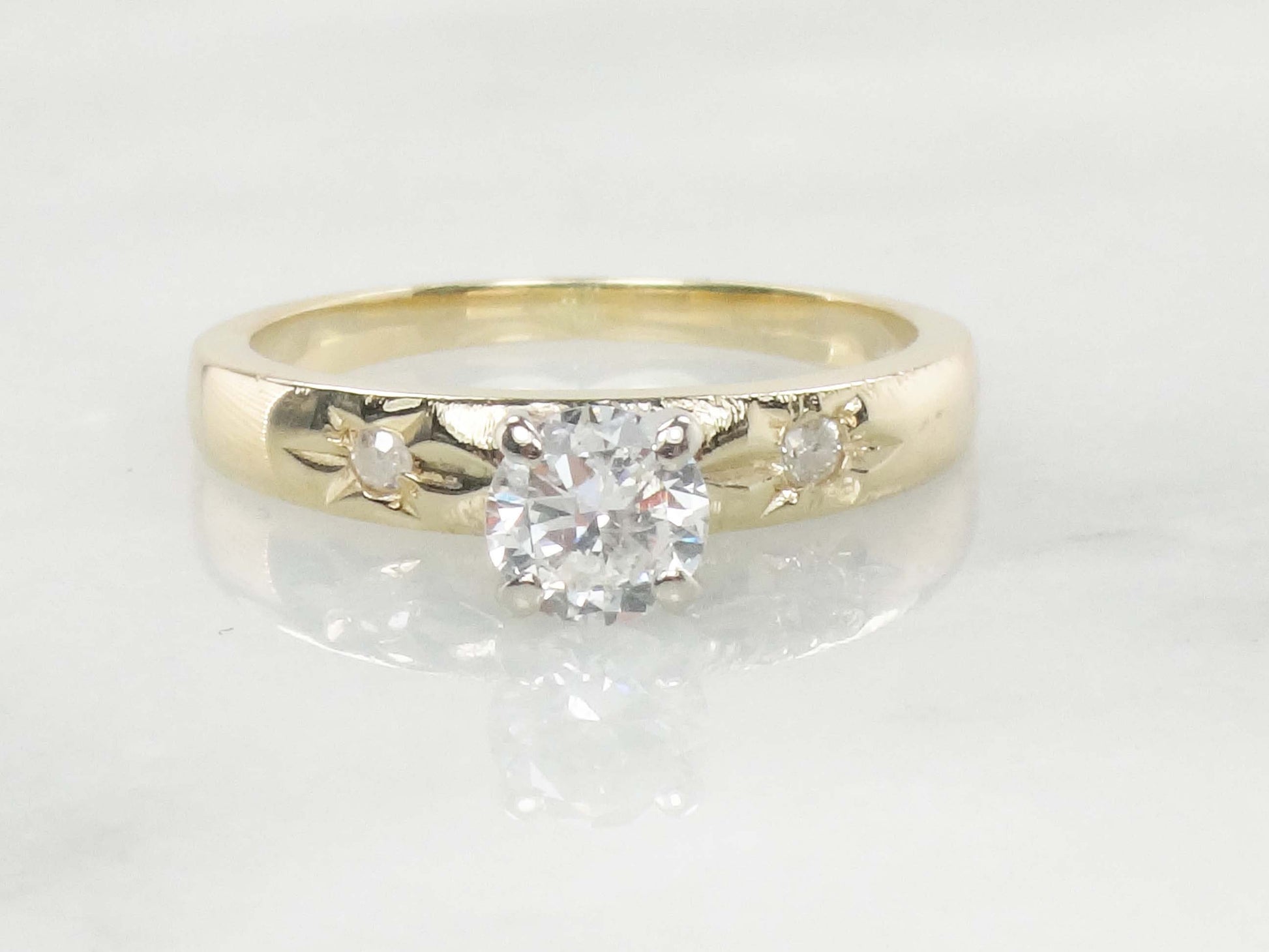 Vintage Natural Diamond Engagement Ring 14k Gold Diamond Ring 14k Two Tone Gold Approx .40 CT Diamond Engagement Ring Size 4.25