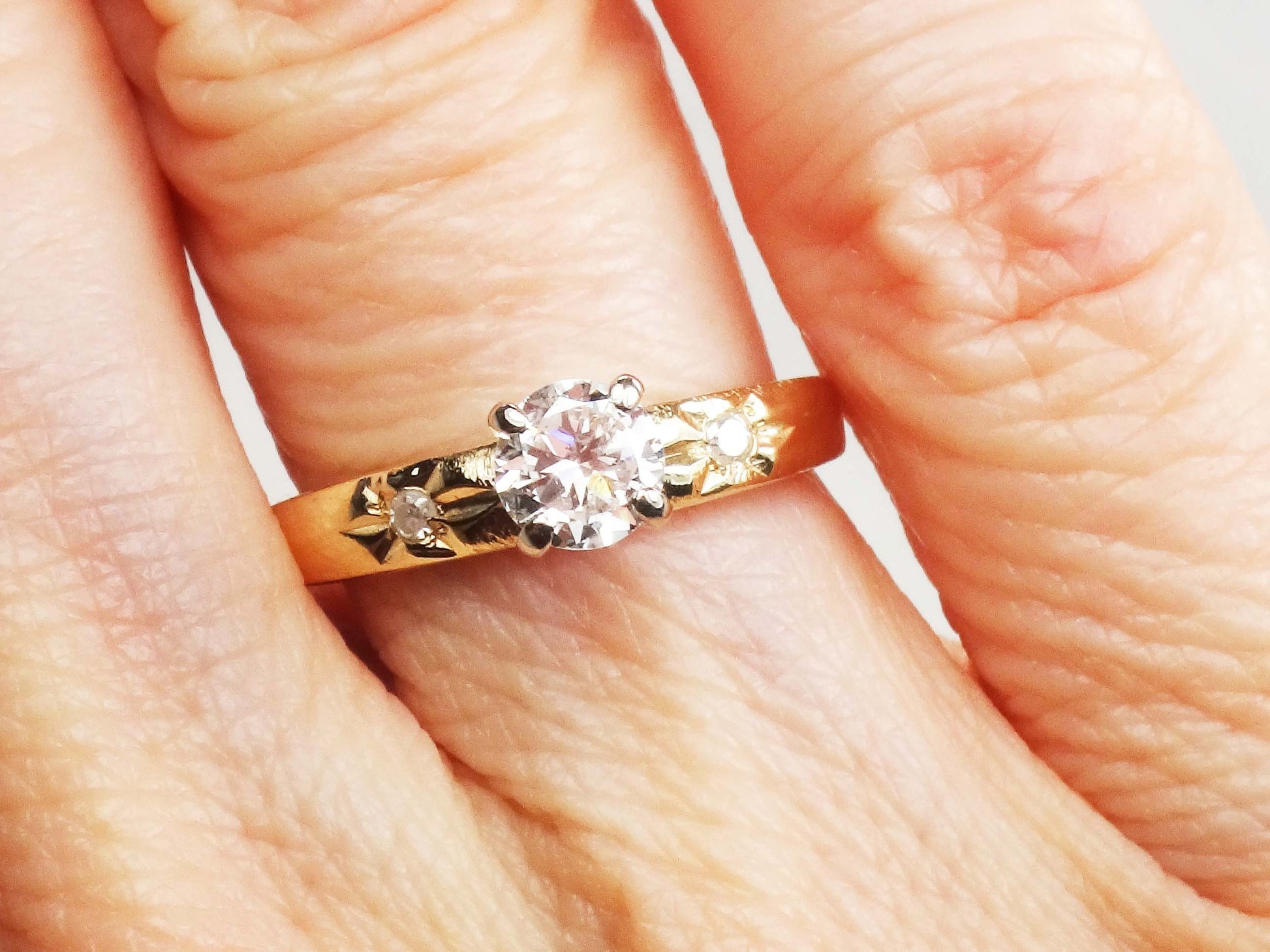 Vintage Natural Diamond Engagement Ring 14k Gold Diamond Ring 14k Two Tone Gold Approx .40 CT Diamond Engagement Ring Size 4.25
