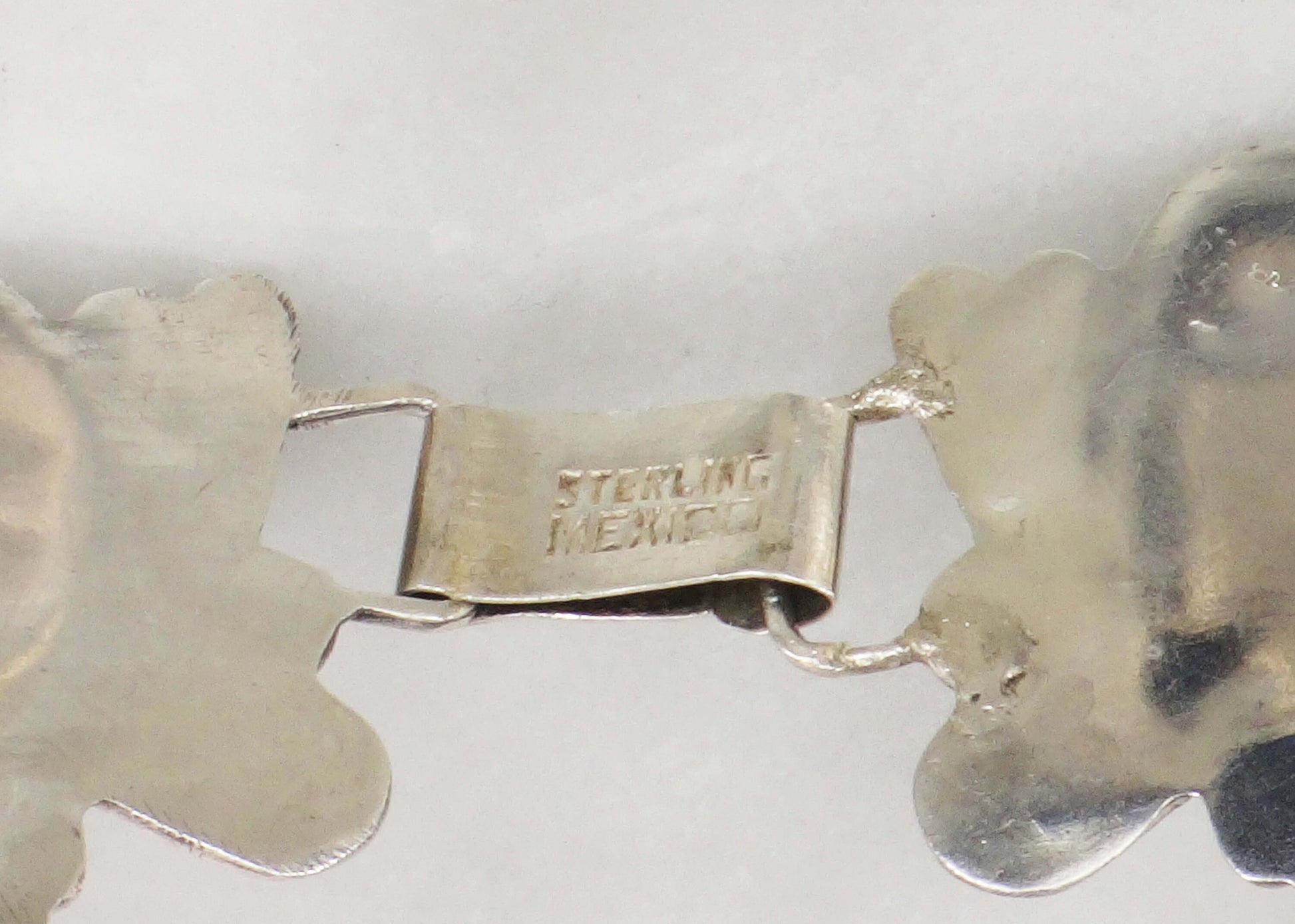 Vintage Mexico Sterling Silver Panel Bracelet: Carved Onyx Mask, 8"