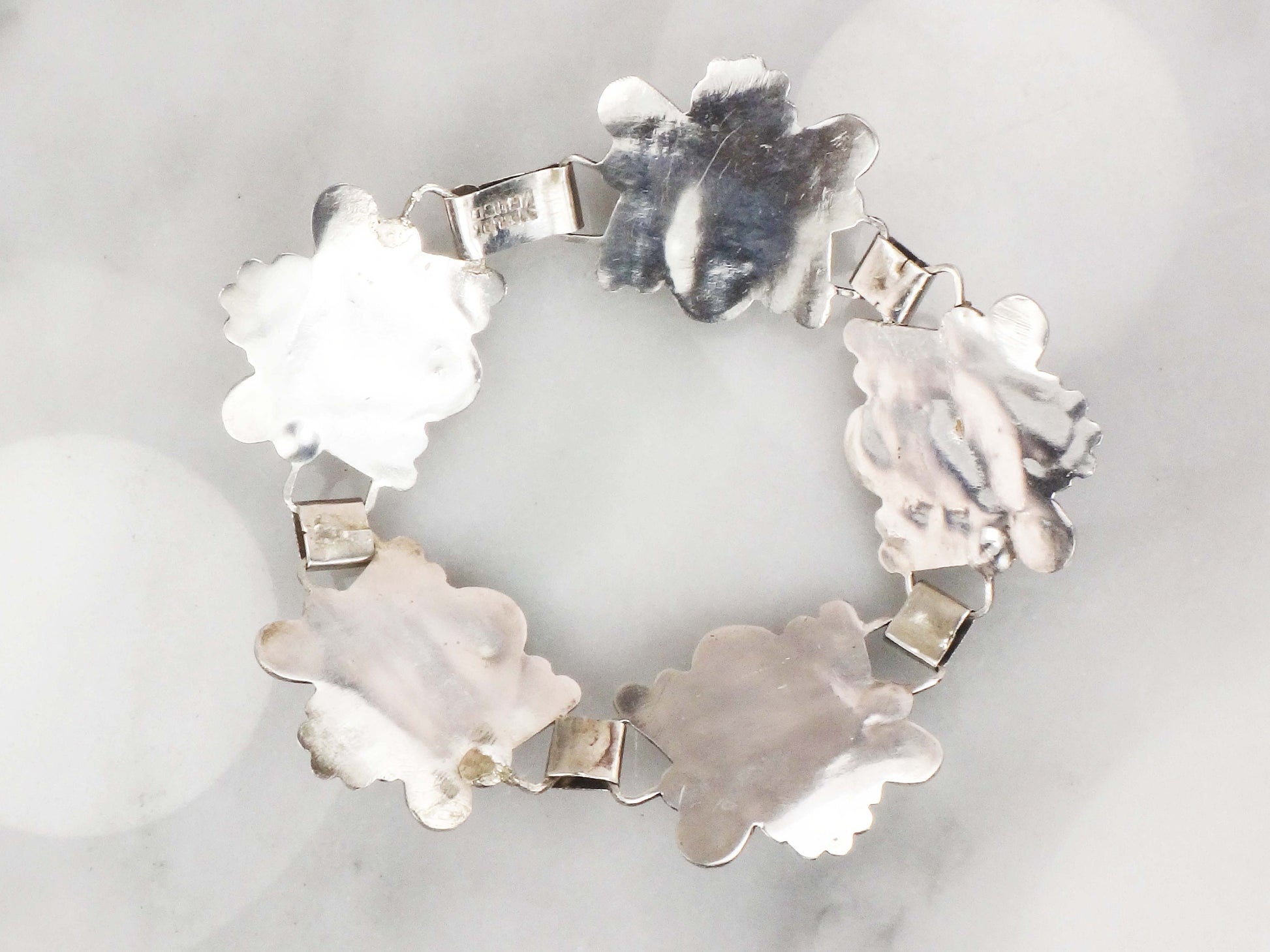 Vintage Mexico Sterling Silver Panel Bracelet: Carved Onyx Mask, 8"