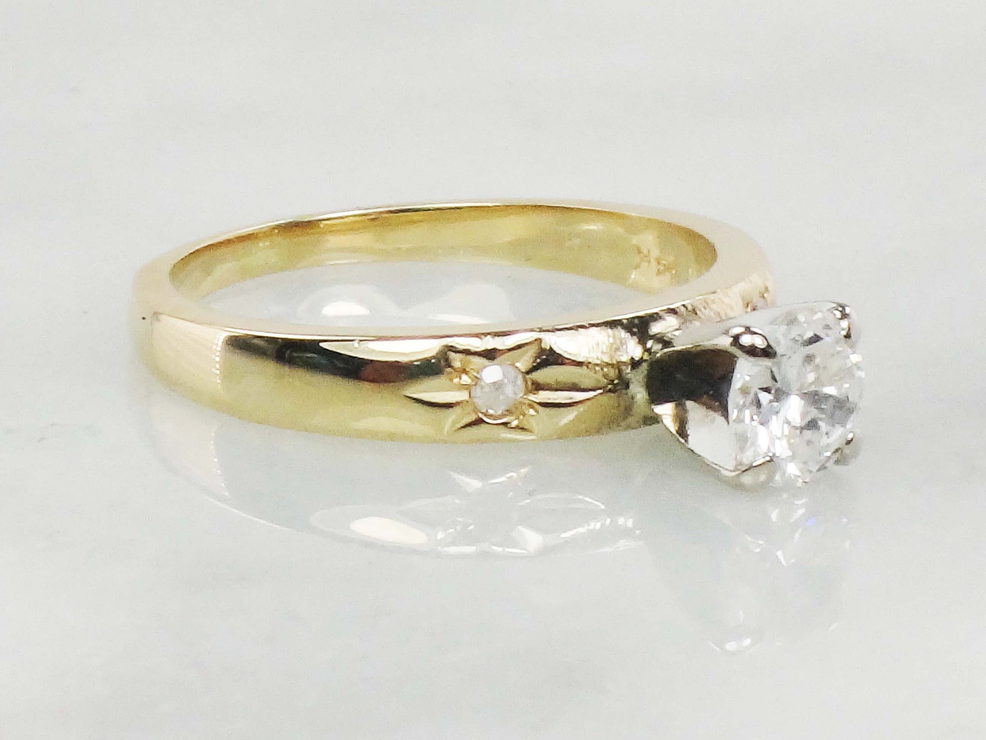 Vintage Natural Diamond Engagement Ring 14k Gold Diamond Ring 14k Two Tone Gold Approx .40 CT Diamond Engagement Ring Size 4.25