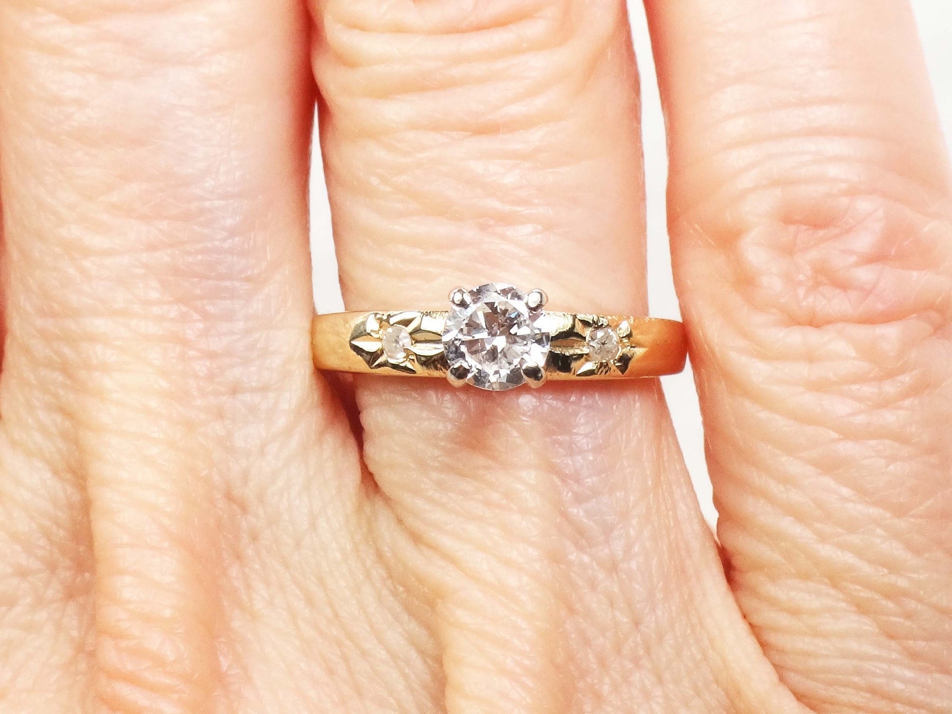 Vintage Natural Diamond Engagement Ring 14k Gold Diamond Ring 14k Two Tone Gold Approx .40 CT Diamond Engagement Ring Size 4.25