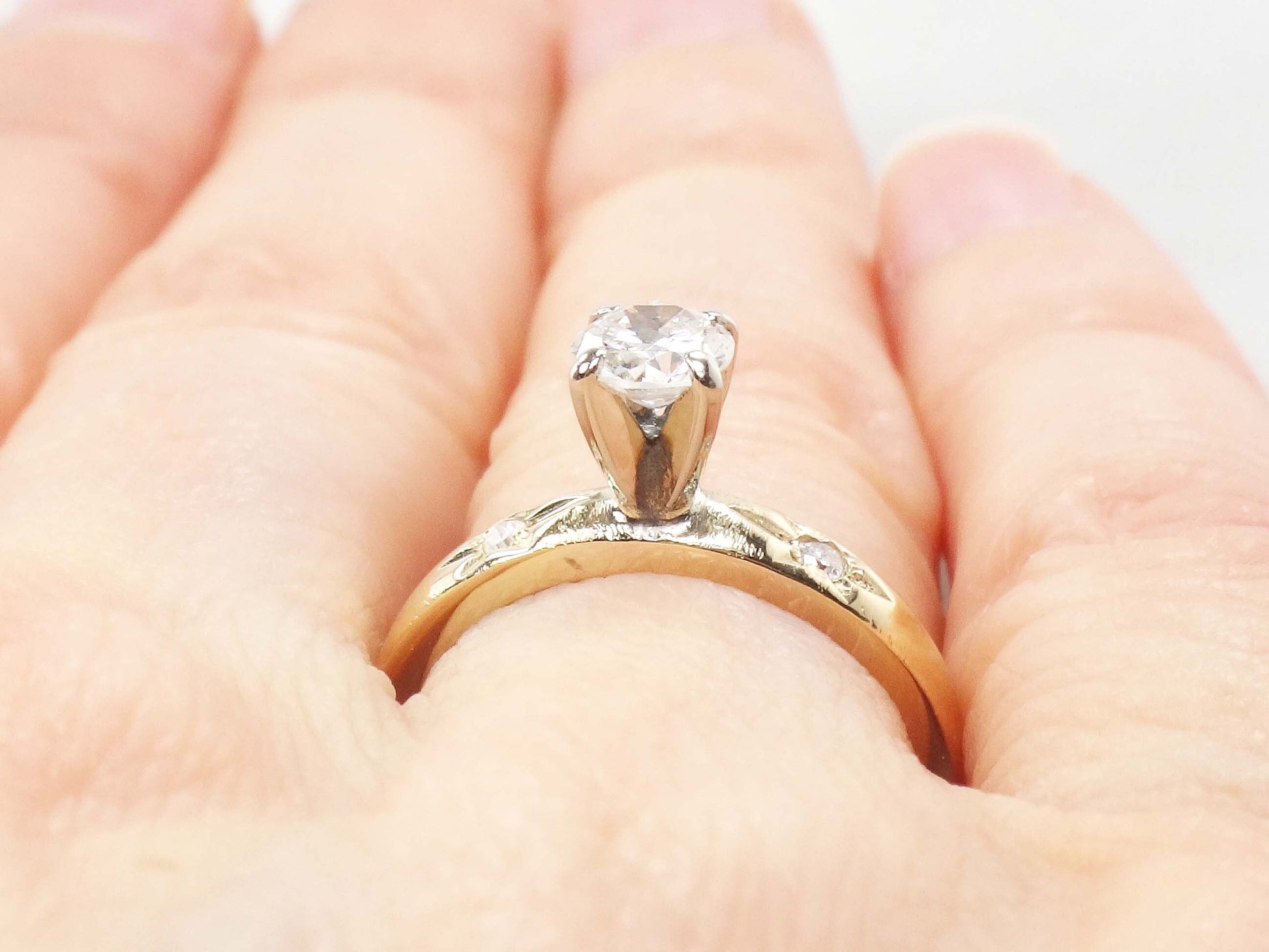 Vintage Natural Diamond Engagement Ring 14k Gold Diamond Ring 14k Two Tone Gold Approx .40 CT Diamond Engagement Ring Size 4.25