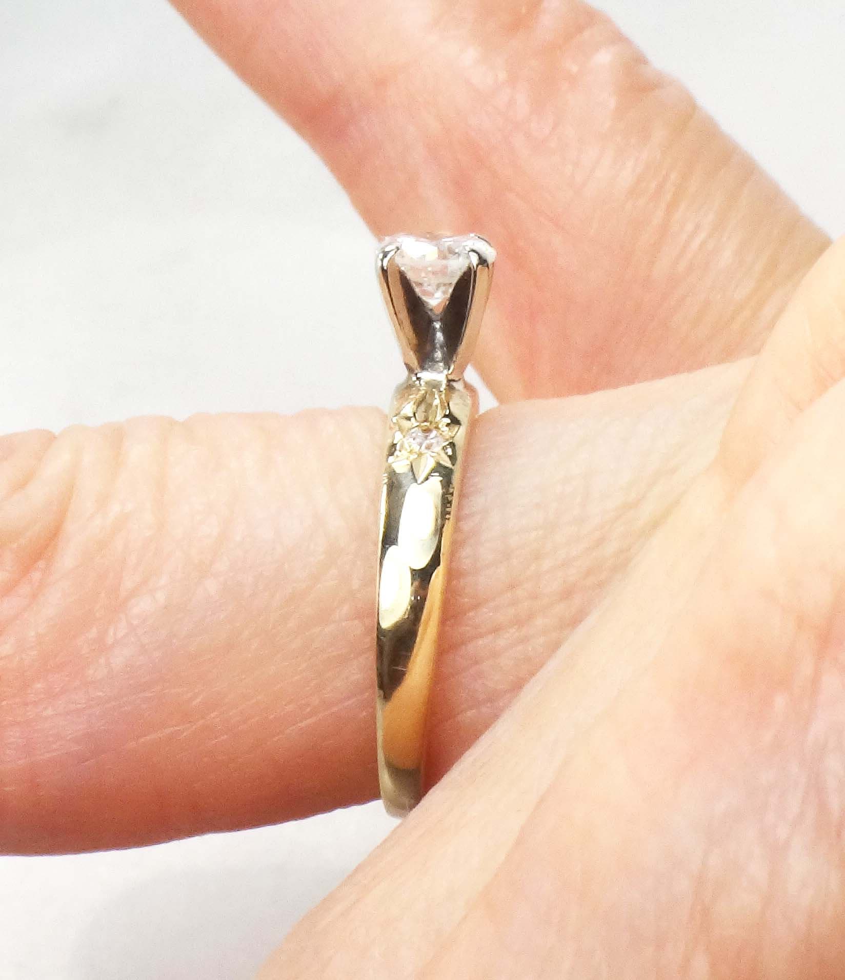 Vintage Natural Diamond Engagement Ring 14k Gold Diamond Ring 14k Two Tone Gold Approx .40 CT Diamond Engagement Ring Size 4.25