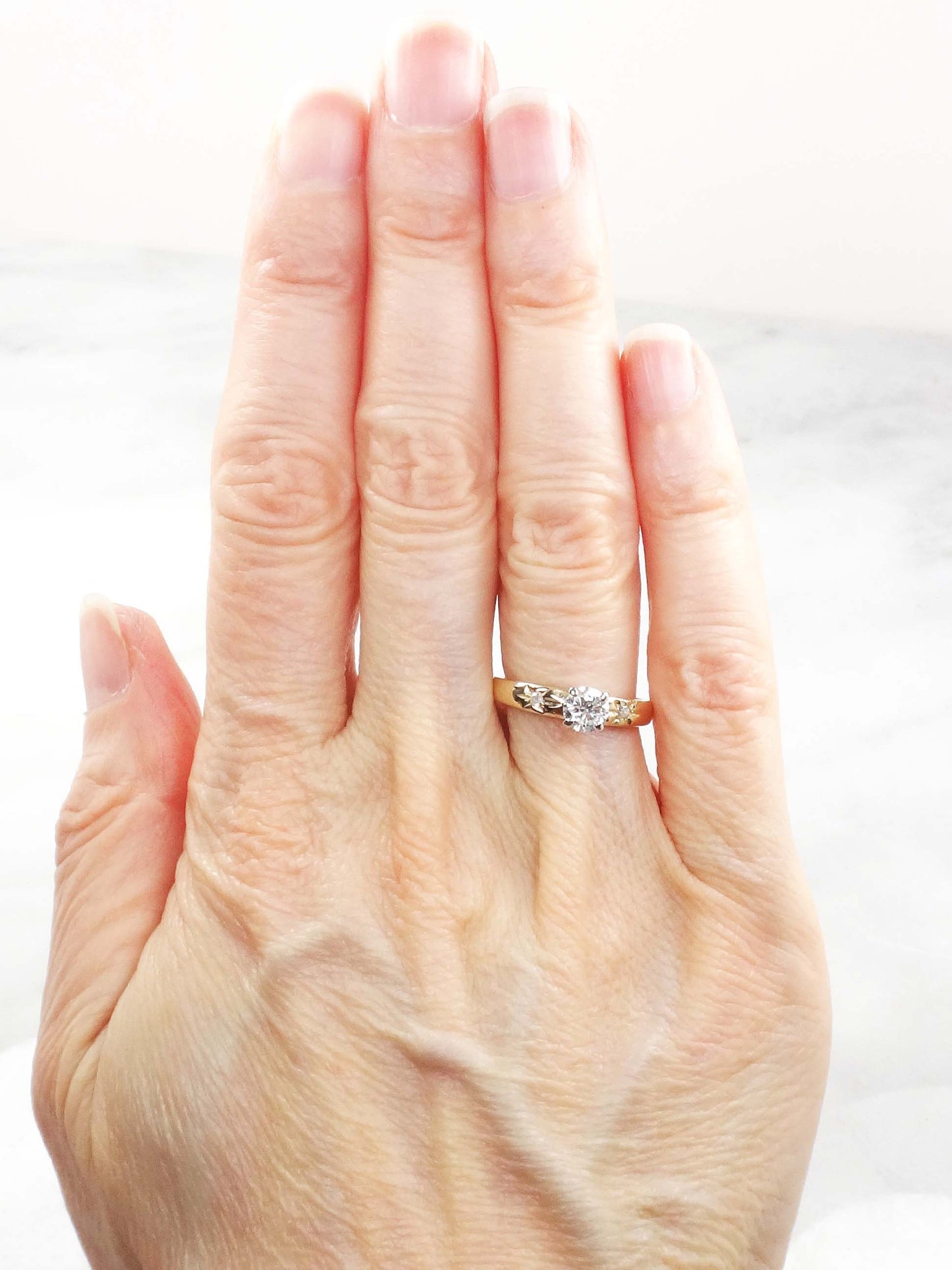 Vintage Natural Diamond Engagement Ring 14k Gold Diamond Ring 14k Two Tone Gold Approx .40 CT Diamond Engagement Ring Size 4.25