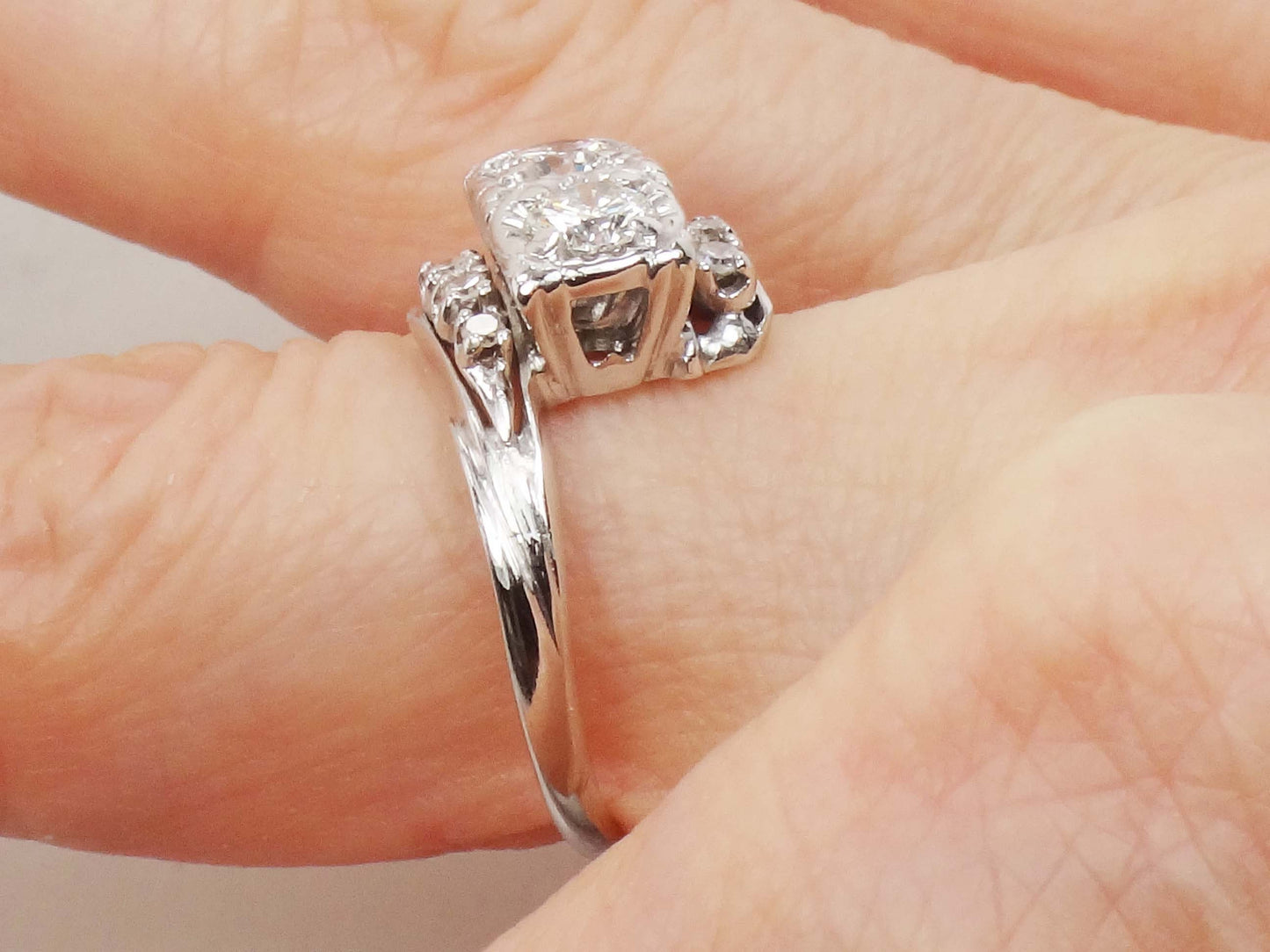 Vintage 14k Toi et Moi Natural Diamond Ring White Gold Two Diamond Ring .75 Carat TDW Anniversary Ring
