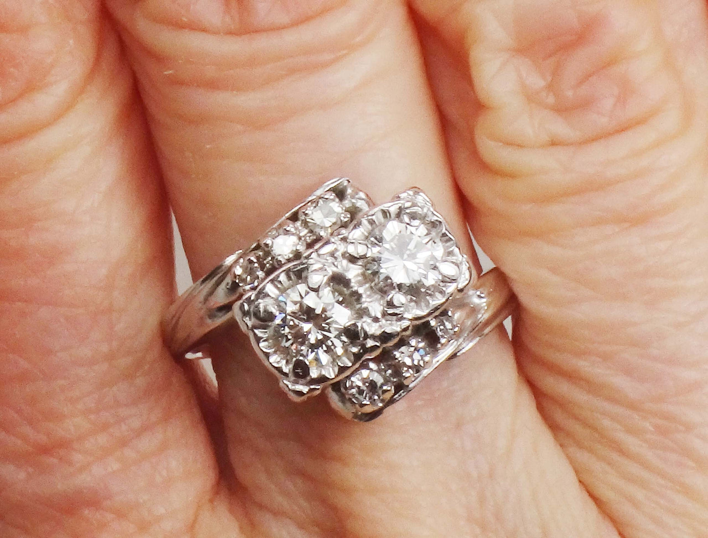 Vintage 14k Toi et Moi Natural Diamond Ring White Gold Two Diamond Ring .75 Carat TDW Anniversary Ring