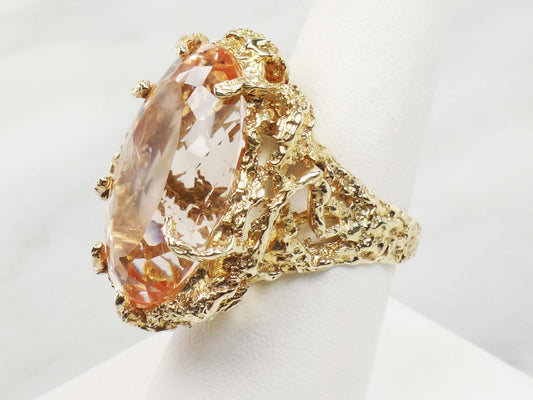 Vintage 14k Yellow Gold Citrine Ring: Oval Golden Stone, Size 8