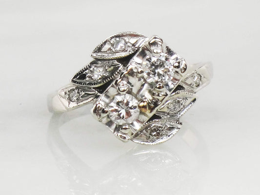 Vintage 14k White Gold Diamond Toi et Moi Ring (.36 Carat TDW)